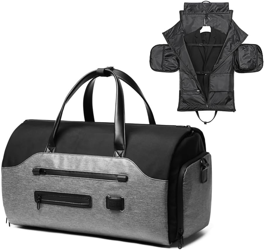 ABDULWEN 4-In-1 Convertible Garment Bag with Shoe Compartment, Carry on Travel Suit Bag Waterproof Duffel Weekender Bag for Men & Women, Grey image number 6