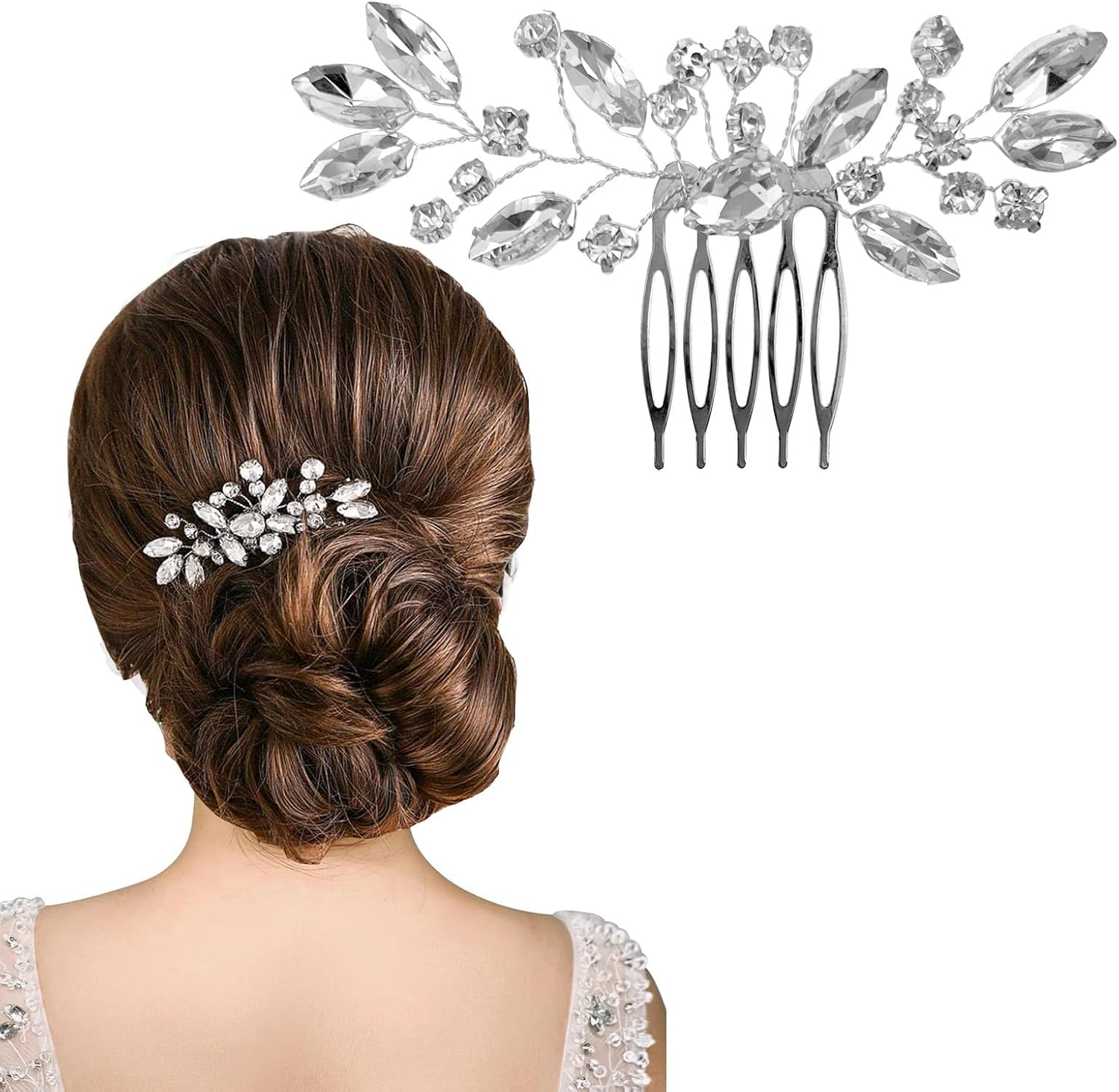 Bridal Flower Side Hair Clips,Bride Crystal Hair Comb Crystal Rhinestone Wedding Hair Comb Bride Crystal Hair Comb Bridal Wedding Hair Clip Comb for Women and Girls image number 2