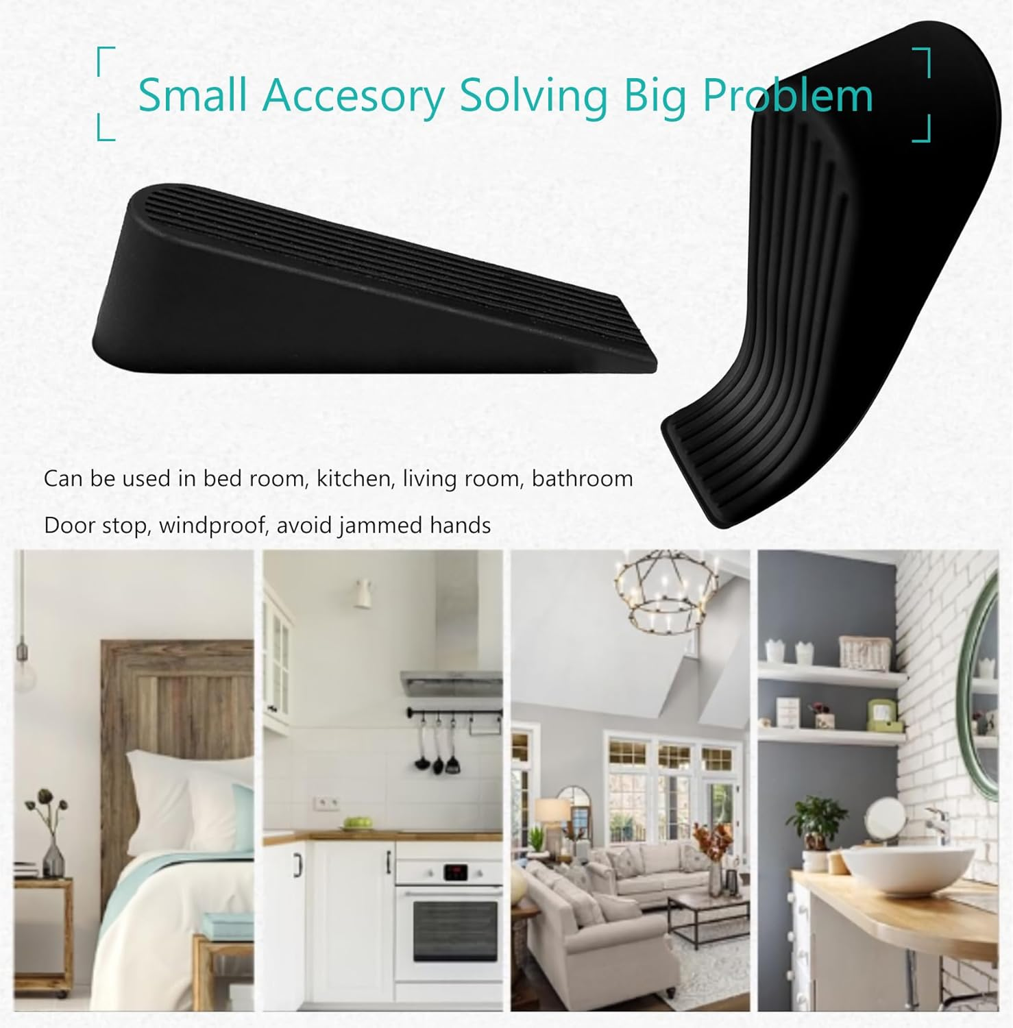 RINGSUN 4-Pack Door Stoppers for Bottom of Door, No-Slip Rubber Door Stopper Door Wedge, Ideal for Floor and Carpet Surfaces image number 1