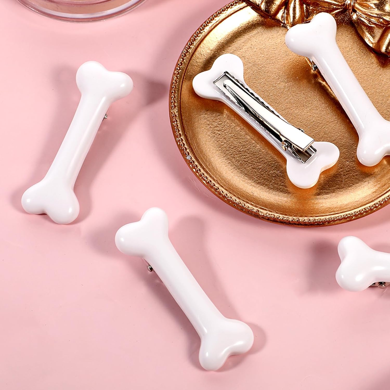 6 Pcs Bone Hair Clip, White Bones Hairpins Skull Skeleton Hairpins for Women Girls White Dog Bone Alligator Clips Halloween Cosplay Costume Decorative Hair Pins Accessories, Daily Wear image number 4