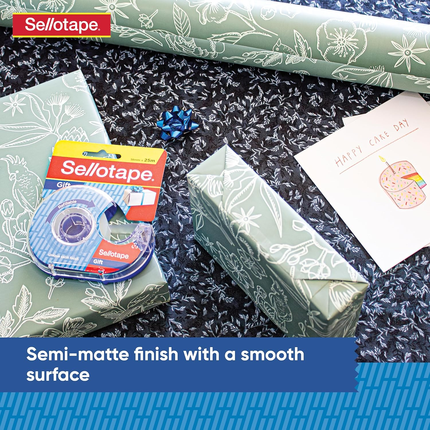Sellotape&reg; Gift Tape with Dispenser, Semi-Matt Finish for Seamless Wrapping, Ideal for Gifts, Office & Home Use, Long-Lasting Adhesive 18Mm X 25M Roll image number 3