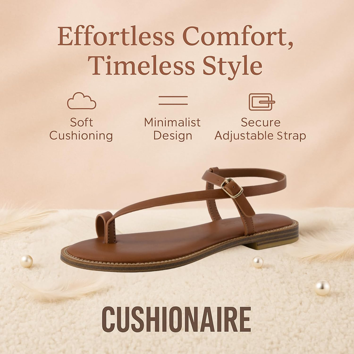 CUSHIONAIRE Life Strappy Flat Thong Sandals for Women with Toe Loop, Memory Foam, and Adjustable Ankle Strap Womens Sandals image number 4