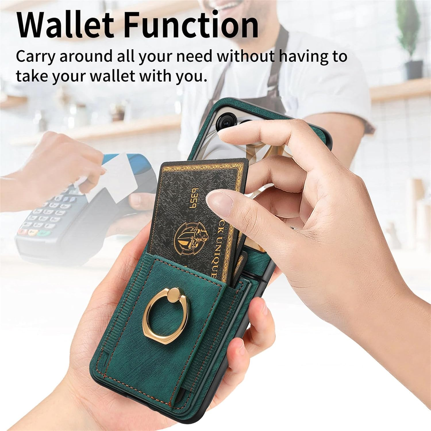 COQUE Motorola Razr 60 Mobile Phone Case with RFID Blocking Card Slot Shockproof Protective Case Cover for Motorola Razr 60 Protective Case Green - Brown image number 4