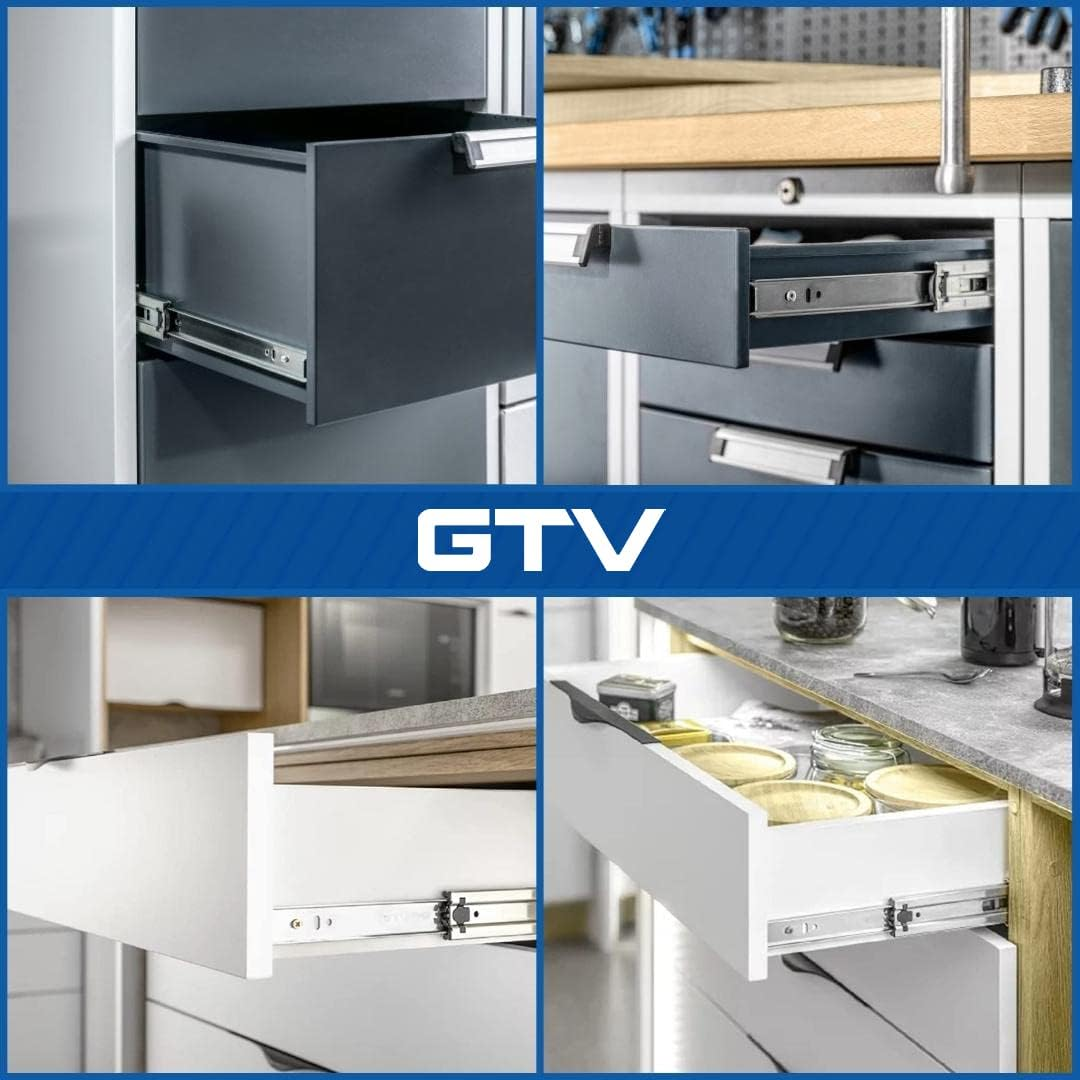 GTV H53 Drawer Runners Full Extension Drawer Runners - 53.9 X 400 Mm - 2 Mm Thick Galvanised Steel - Roller Extension Telescopic Rail Ball Guide - Rail System Maximum Load 100 Kg 1 Set = 2 Pieces image number 2