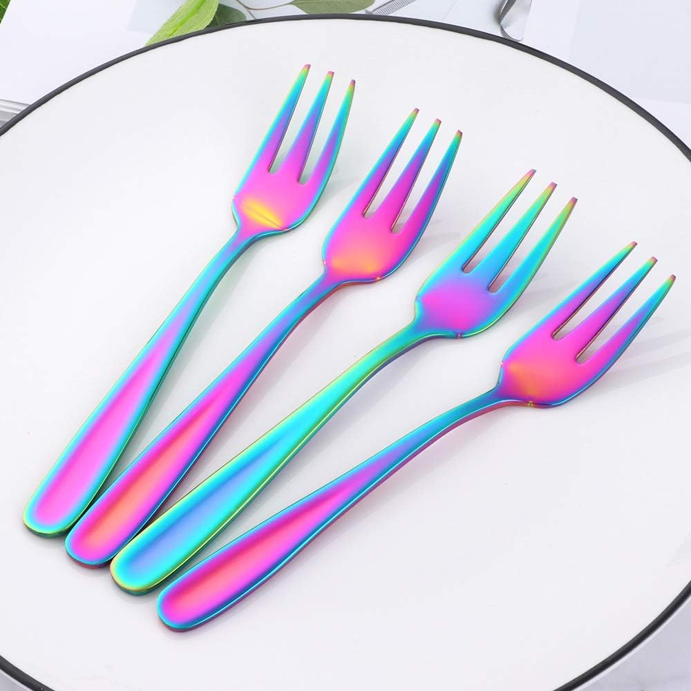 BISDARUN Dessert Forks Stainless Steel Small Cake Forks Fruit Forks 8-Piece Rainbow Length 13.6 Cm / 5.35 Inches - Gradient Gold image number 2