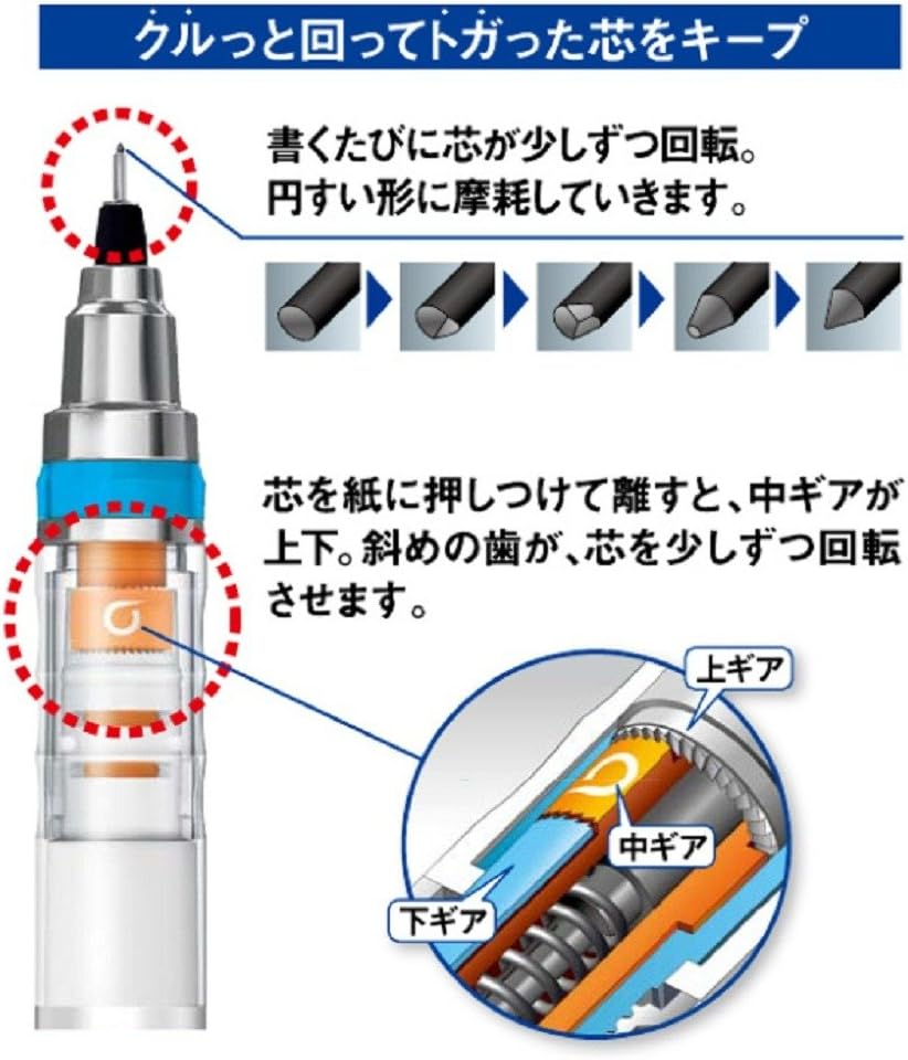Mitsubishi Pencil Mechanical Pencil Kurutoga 0.5 Automatic Lead Rotation Mechanism, Navy M54501P.9 - Pink image number 6