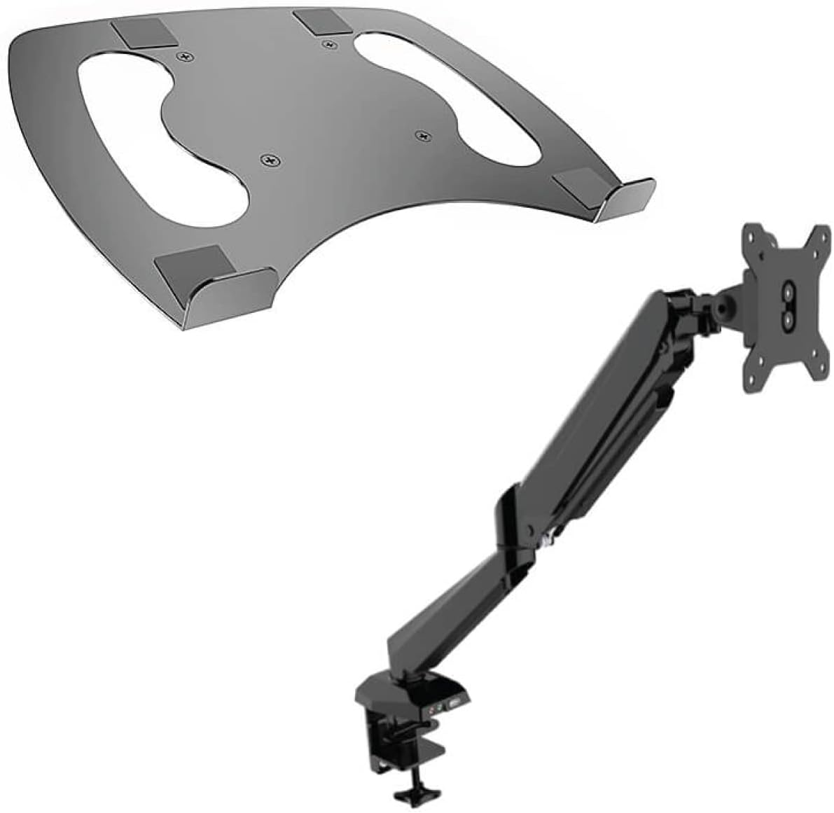 Acatana Single Computer Monitor Stand Arm Mount Desk with Laptop Tray Holder Adapter Bracket VESA 8Kg USB Audio Mic Ports Gas Spring Fits Laptops Notebooks image number 1