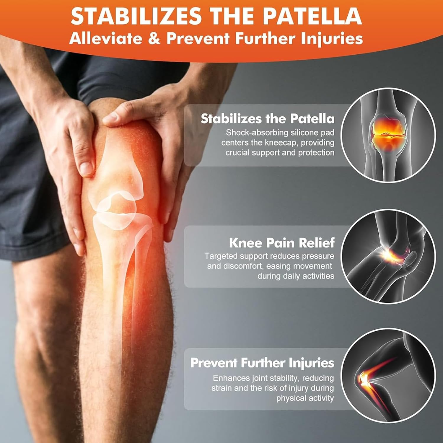 Knee Brace，Breathable Knee Brace for Women & Men, Adjustable Patellar Tendon Support Strap with Splint Design, Comfortable Knee Support for Running, Sports & Pain Relief-2 Pack image number 2