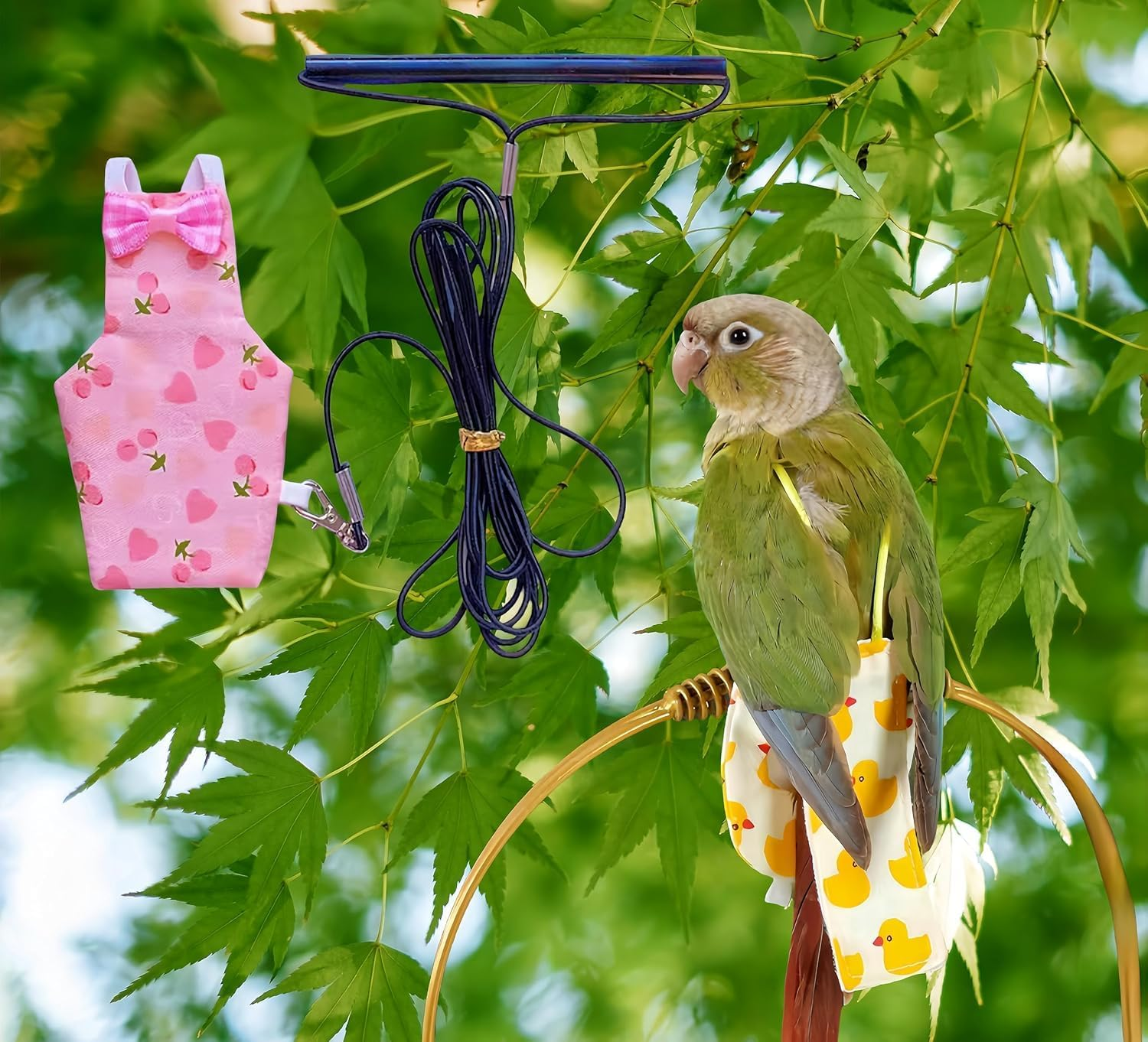 2 Pcs Bird Diapers Flight Suits Diapers with Flying Leash Reusable Parrot Nappy with Waterproof Inner Layer (Pink+Yellow, L, Count, 1) image number 1