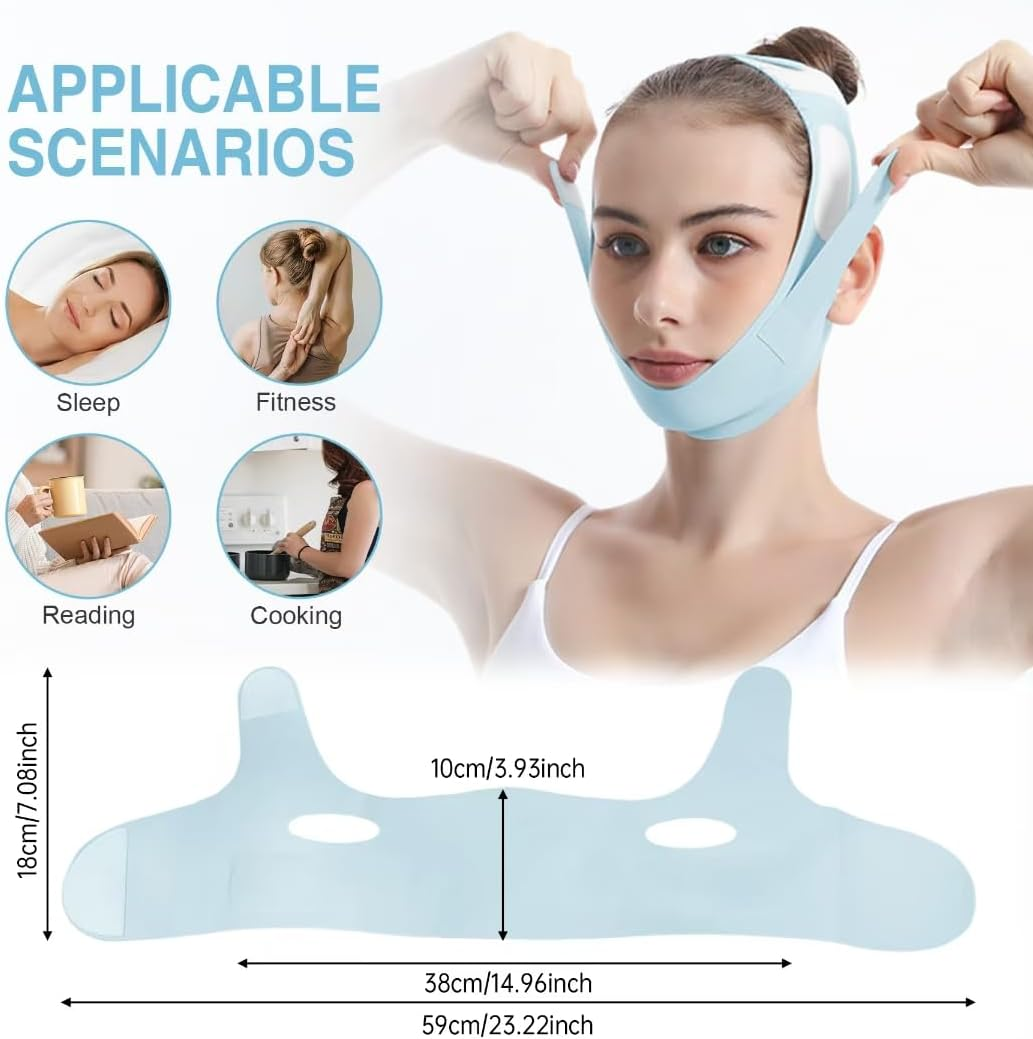 V-Line Lifting Mask Chin up Mask V Shaped Face Mask Chin Strap for Sleeping Adjustable Jaw Strap,Jawline Shaper,Blue,M