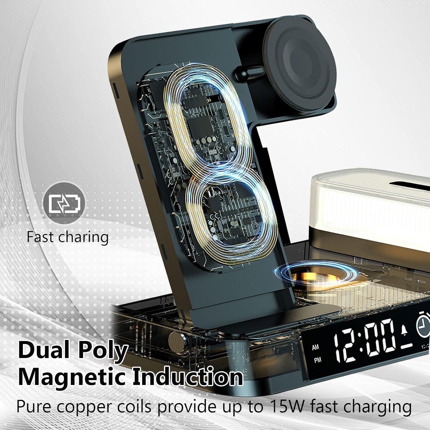 4-In-1 Magnetic Wireless Charger 15W Fast Charging for Apple Devices Iphone 17 16 15 14 13 Pro Max, Charging Station with Night Light for Apple Watch & Iwatch, Airpods Pro/4/3/2 (Black) image number 2