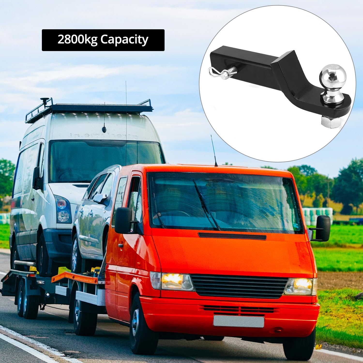 QWORK&reg; Towing Hitch for US Vehicles Lowered 50 Mm - 2800 Kg Load Capacity - 50 Mm Ball Mount - 16 Mm Pin and Clip image number 2
