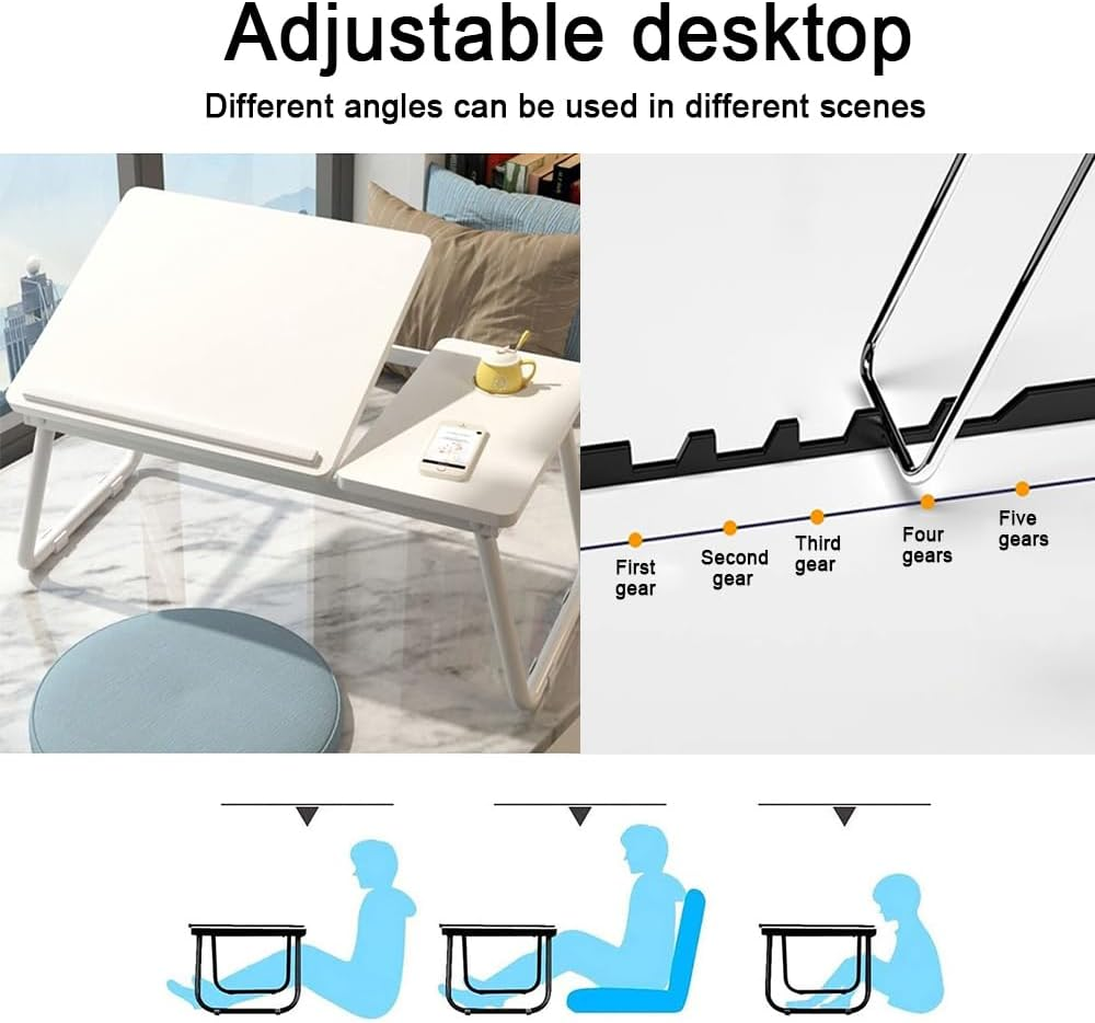 TOMVAES Laptop Desk in Bed 45-Degree Adjustable Desks Convenient USB Charging Port Foldable Table Suitable for Eating, Working, Writing, Reading (White) - White image number 3
