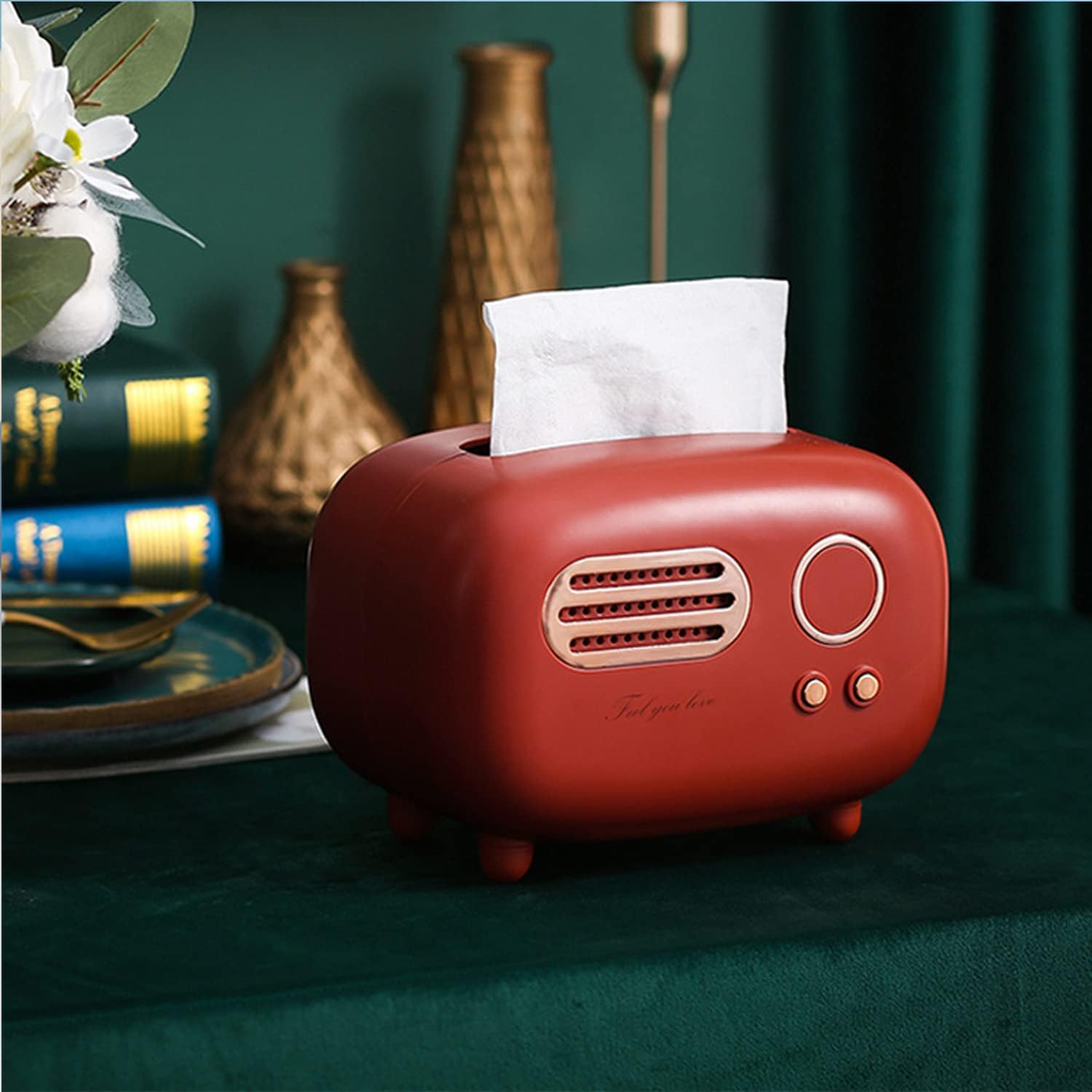 Retro Radio Shape Tissue Cover Box, Practical and Cute for Kitchen,Bathroom Vanity Countertops, Bedroom Dressers,Night Stands, Desks and Tables, Creative Gift (Retro Radio Red) - Acrylic image number 5
