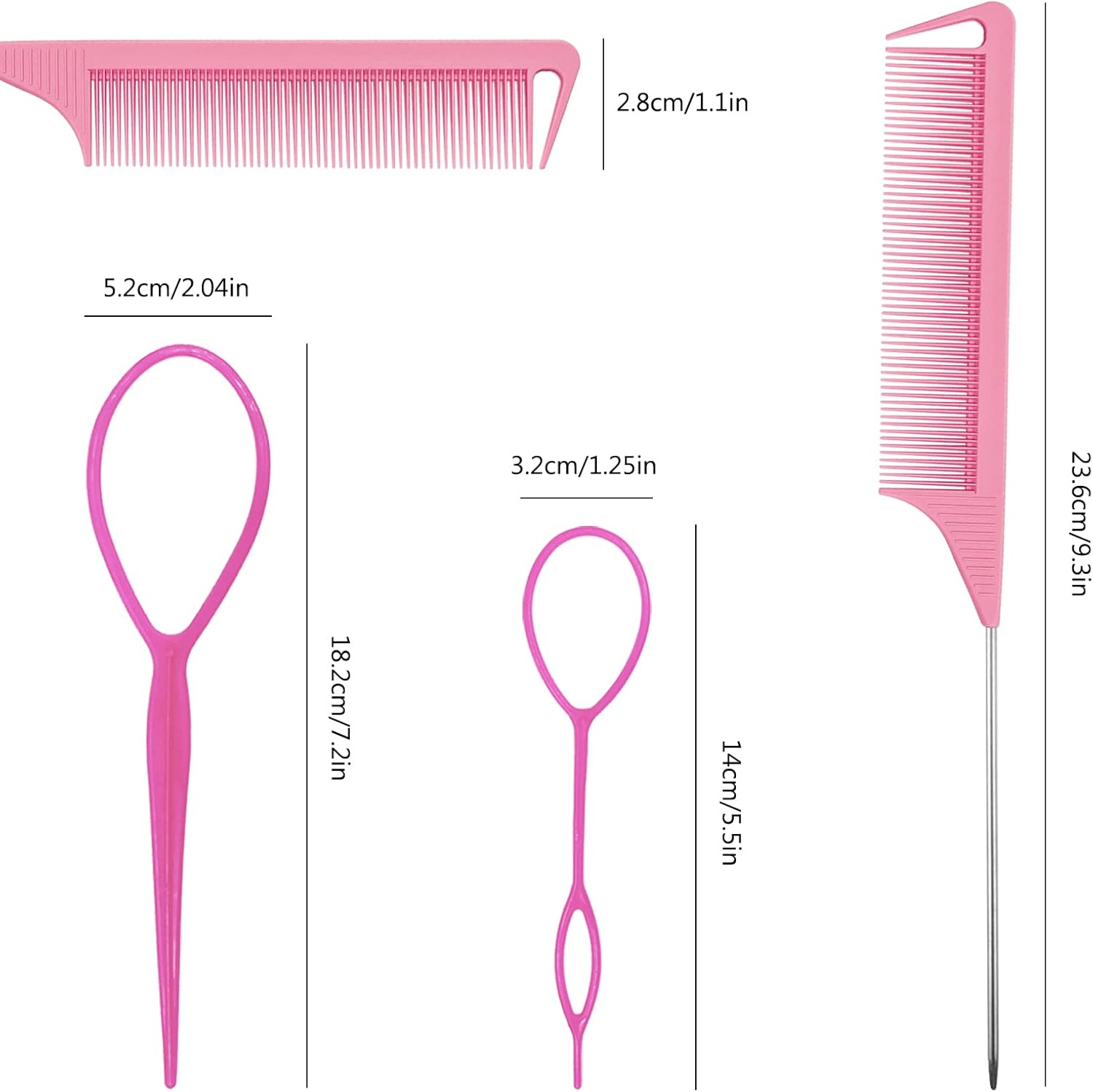 AIFUDA 9 Pack Hair Loop Tool Set - 6 Topsy Tail Tools, 3 Rat Tail Combs with Metal Pin for Braiding and Styling - Includes Mini Rubber Bands image number 1