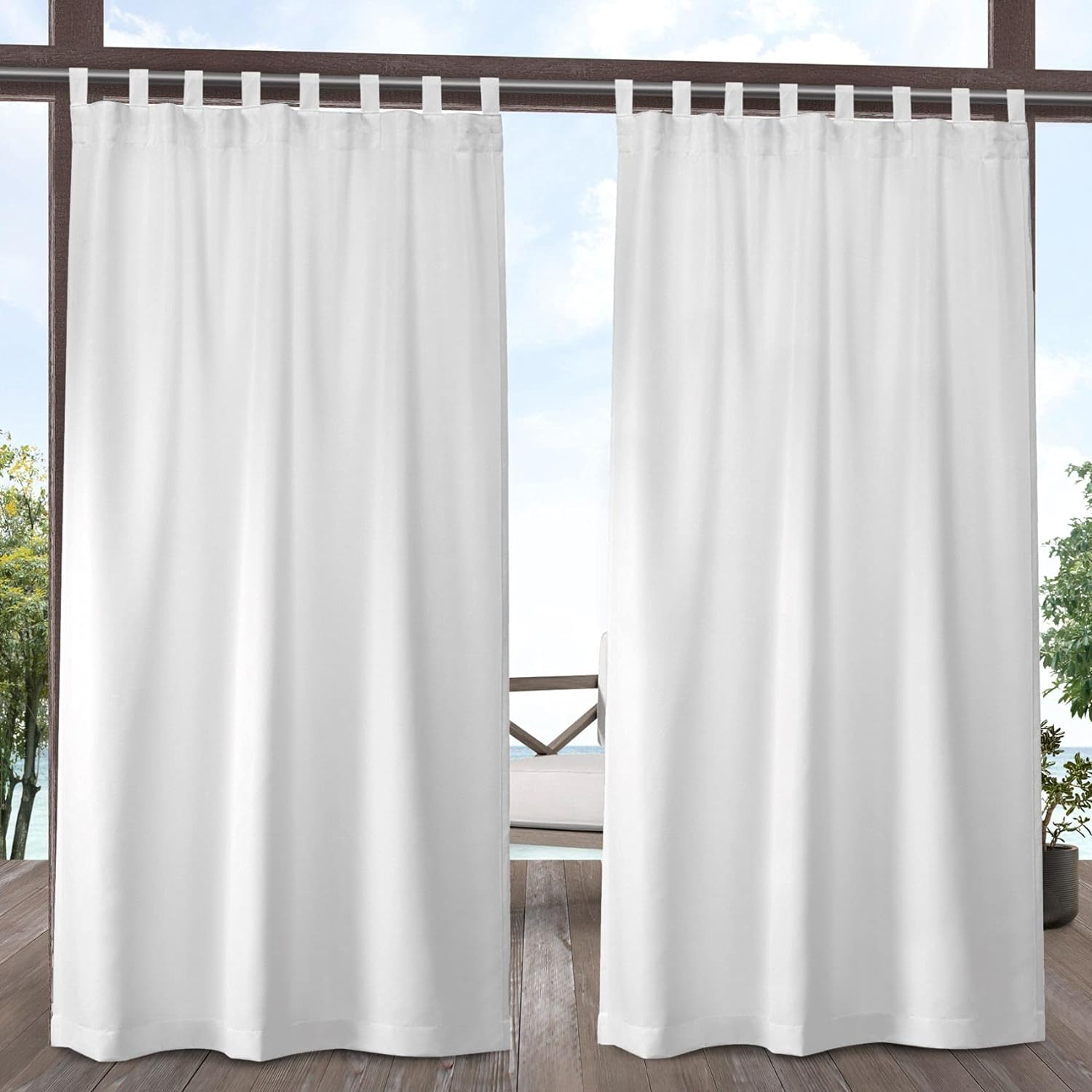 Exclusive Home Curtains In-Out Solid VT Cabana Tab Top Curtain Panel Pair, 54X108, Taupe, 2 Set