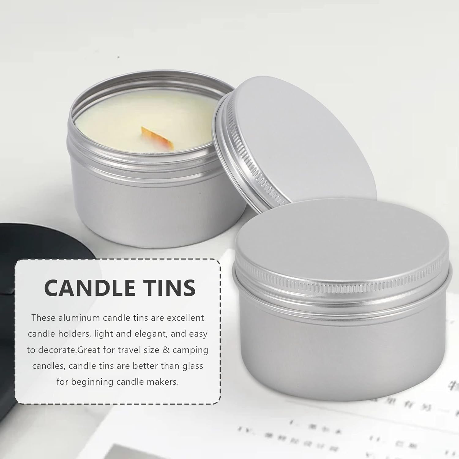 12Pcs 4Oz Metal Candle Tins, round Cans with Screw Lid for DIY Candle Making & Storage, Lotion Bars, Balms, Spices, Beard Balm (Silver) image number 4