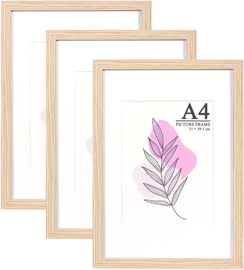 Baoee Set of 3 Brown A5 Photo Frames with Mount Acrylic Glass Poster Frame Certificate Frame Free Standing Wall Mounted