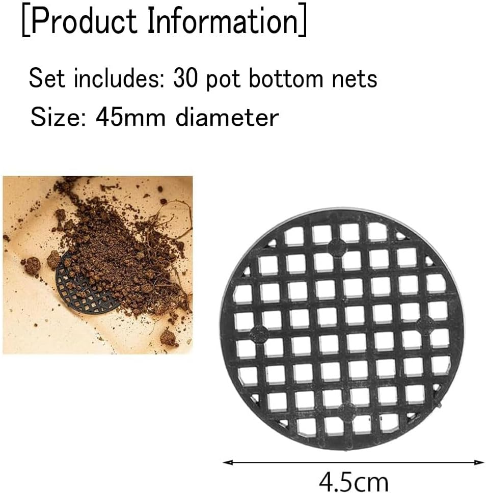 30Pcs Plant Pot Mesh Hole Cover Bonsai Drainage Mesh Insert, Flower Pot Hole Pad Bottom Grid Mat, round Screen Pot Bottom Gasket for Garden Prevent Soil Loss (1.8" / 45Mm, Black) image number 2