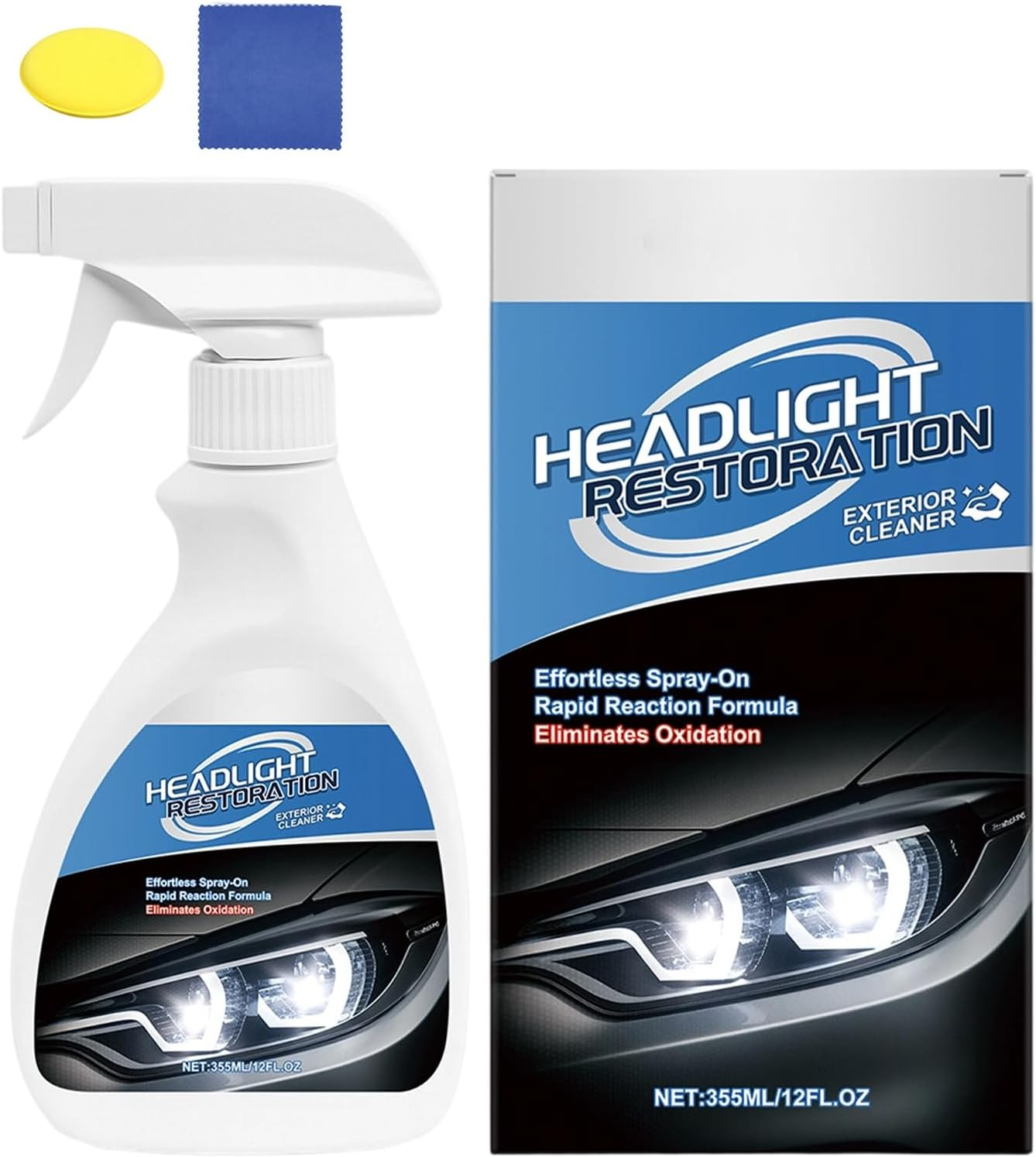 Riaisttd Headlight Restoration Kit - Headlight Lens Polish Repair Kit,Automotive Refurbishing Spray with Sponge and Towel for SUV Motorcycle Truck Detailing Projects Vehicle Maintenance image number 2