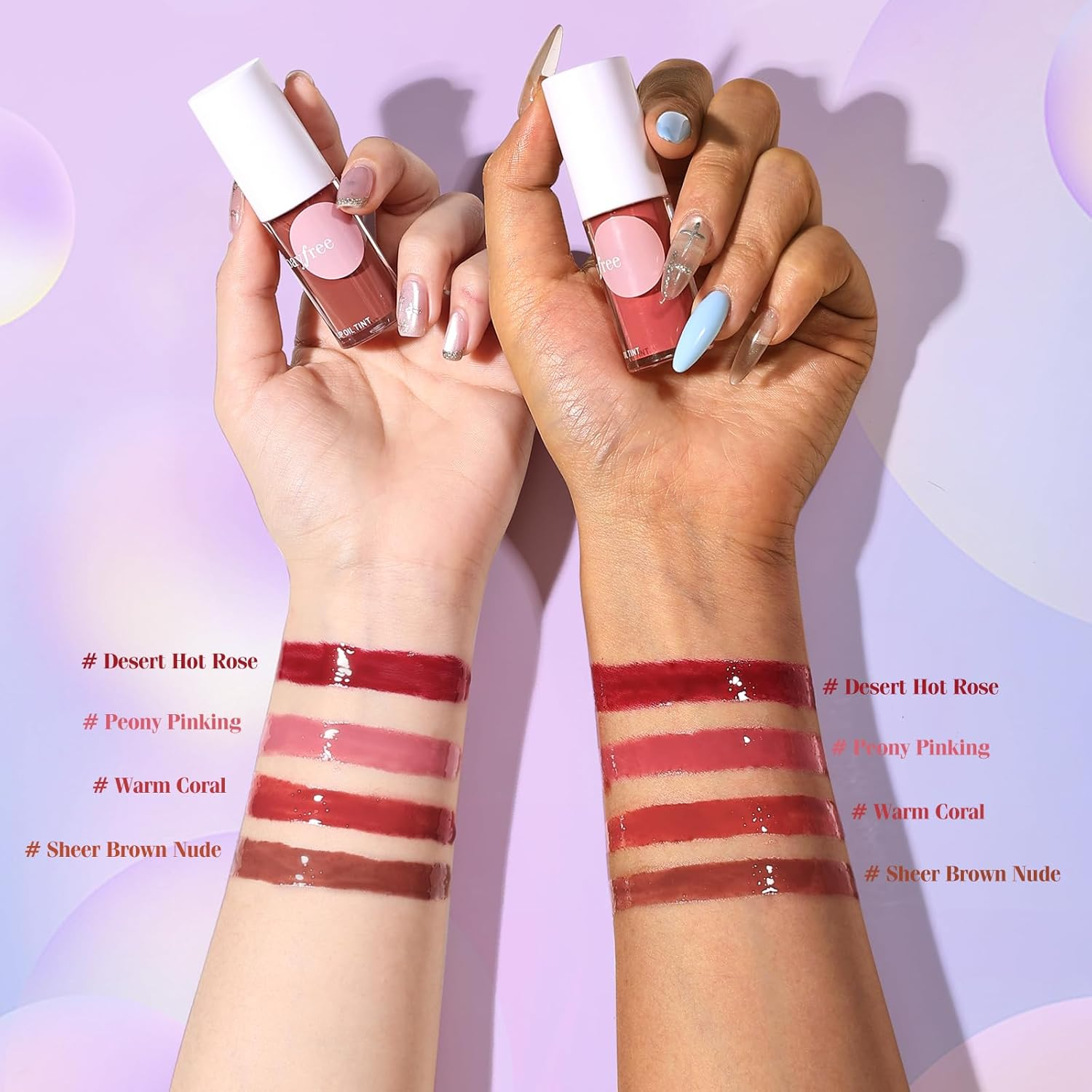 Bayfree Tinted Lip Glowy Balm Set，Lipoil Stain, Hydrating High Shine Lip Gloss Set, Long-Lasting Bright Color Lipgloss for Dull Lips, Weightless & Non-Sticky, Vegan Korean Makeup, Crystal Finish