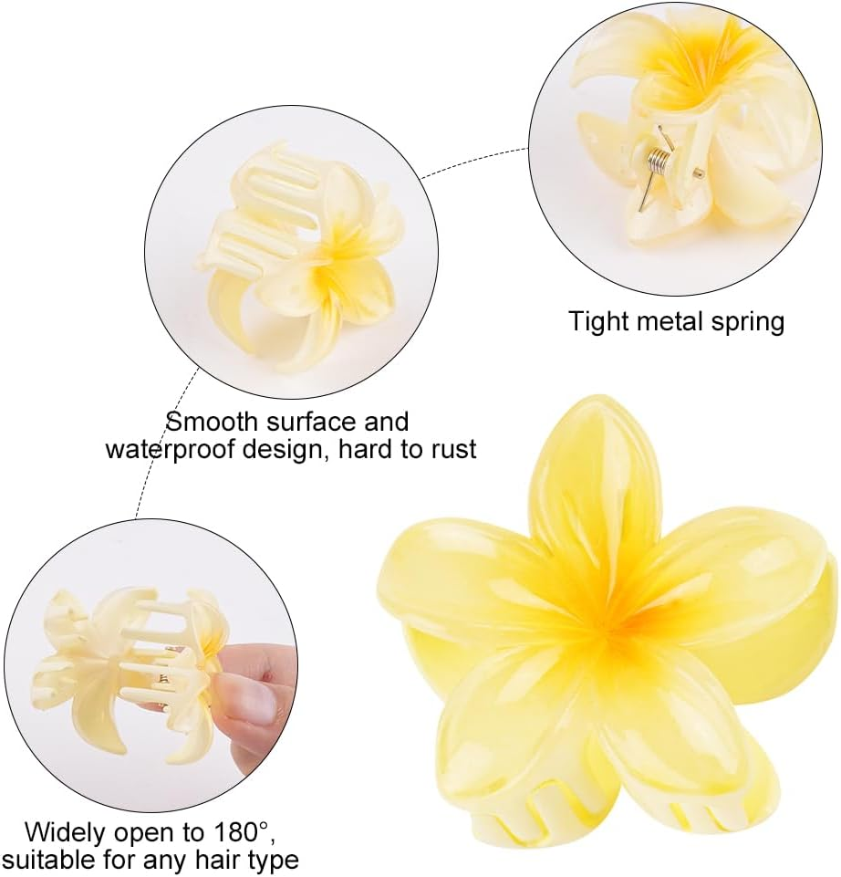 Alaoo Flower Hair Clip, Pack of 6 Hair Clips, Flower Hair Claw Clips, Hawaiian Plumeria Hair Accessories, Non-Slip Hair Clip, Flower, Hair Accessories for Women, Thick/Thin Hair, Holiday Gifts
