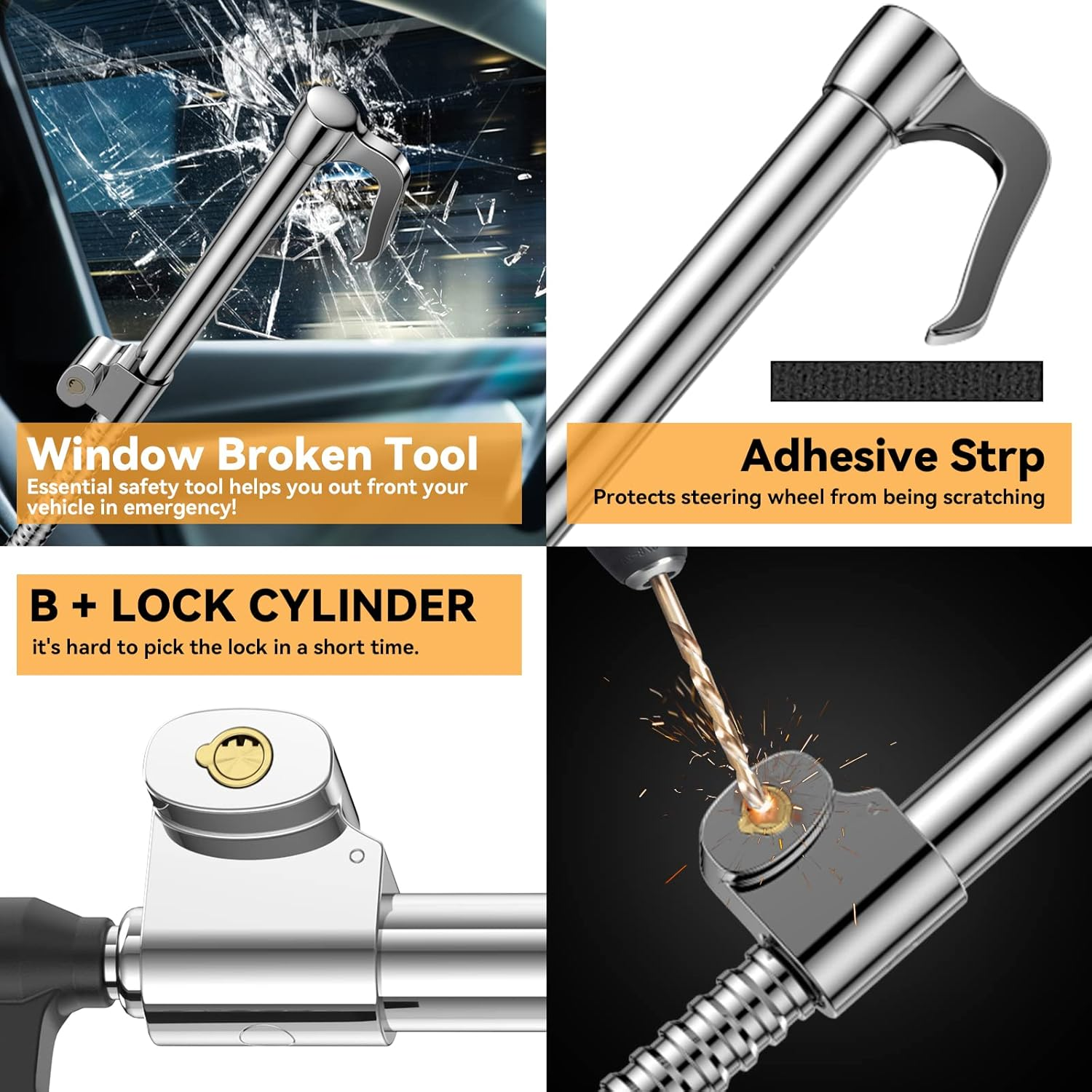 YOLOCKEY Universal Steering Wheel Lock Brake Lock Vehicle Anti-Theft Device Adjustable Length Clamp Double Hook Car Security Clutch Pedal Lock with 3 Keys for Car Truck SUV Van