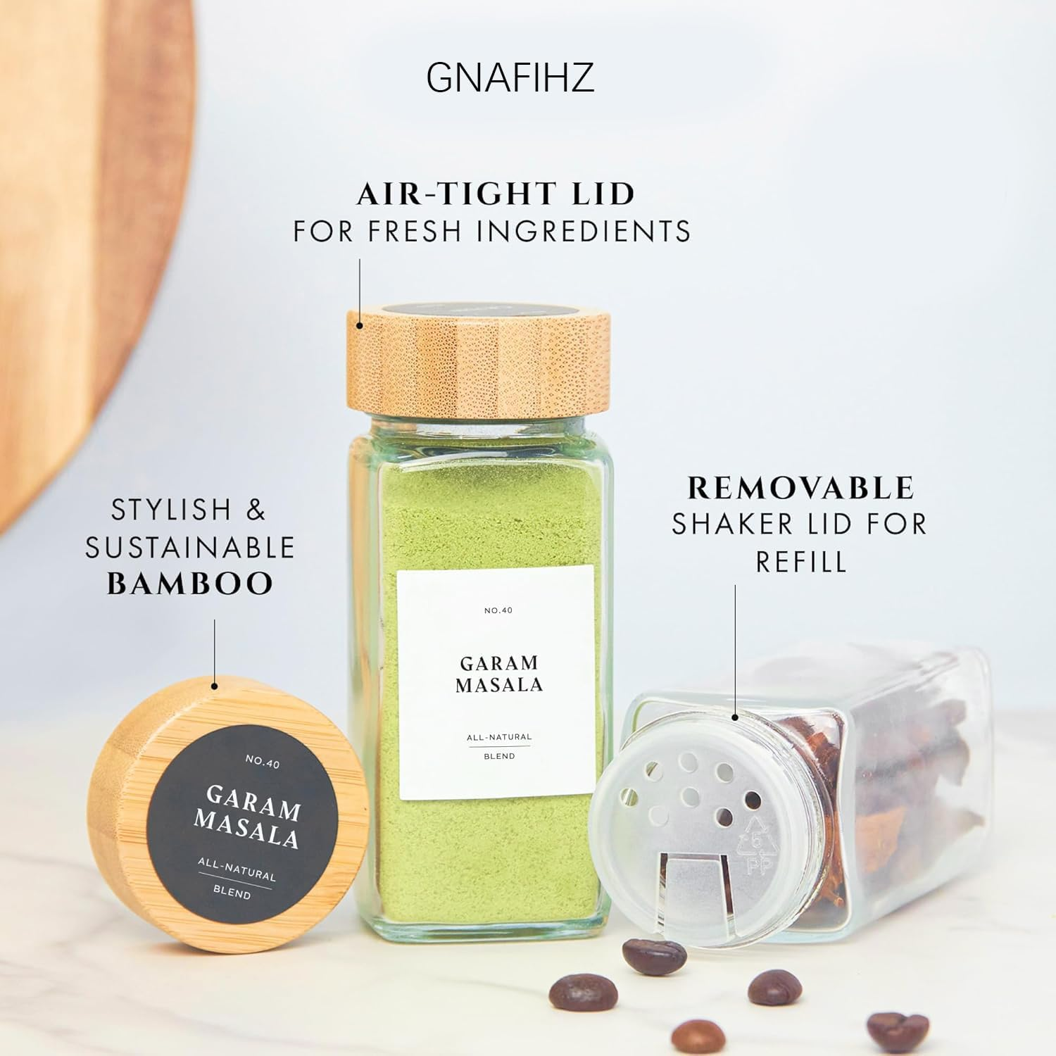 Gnafihz Spice Jars with Label 36Pcs,Seasoning Containers,4Oz Glass Spice Jars with Bamboo Lids,Spices Container Set,Kitchen Seasoning Organizer for Spice Rack (4Oz 36Pcs)