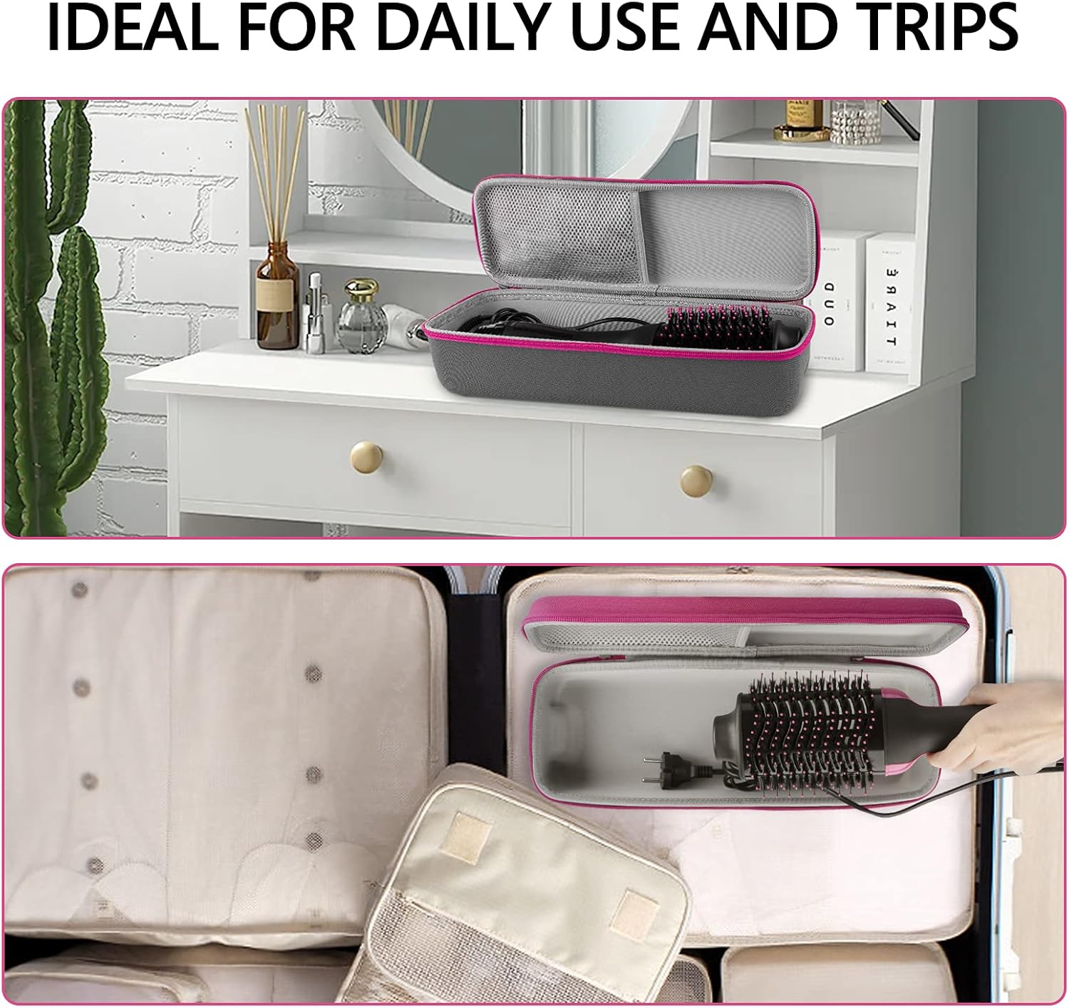 Linkidea Hard Travel Case for Hair Dryer Brush, Hot Tools One-Step Hair Dryer and Volumizer Styler, Hot Air Brush Carrying Case Box (Rose Red)