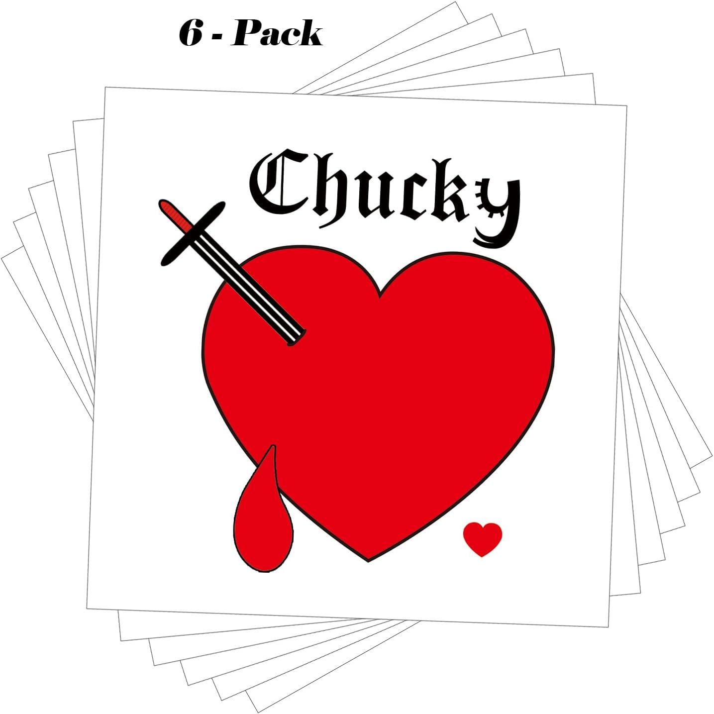 PADOUN Chucky Heart Tattoo, 6-Sheet Bride of Chucky Heart Temporary Tattoos for Adults Kids Halloween Costume Parties Cosplay image number 3