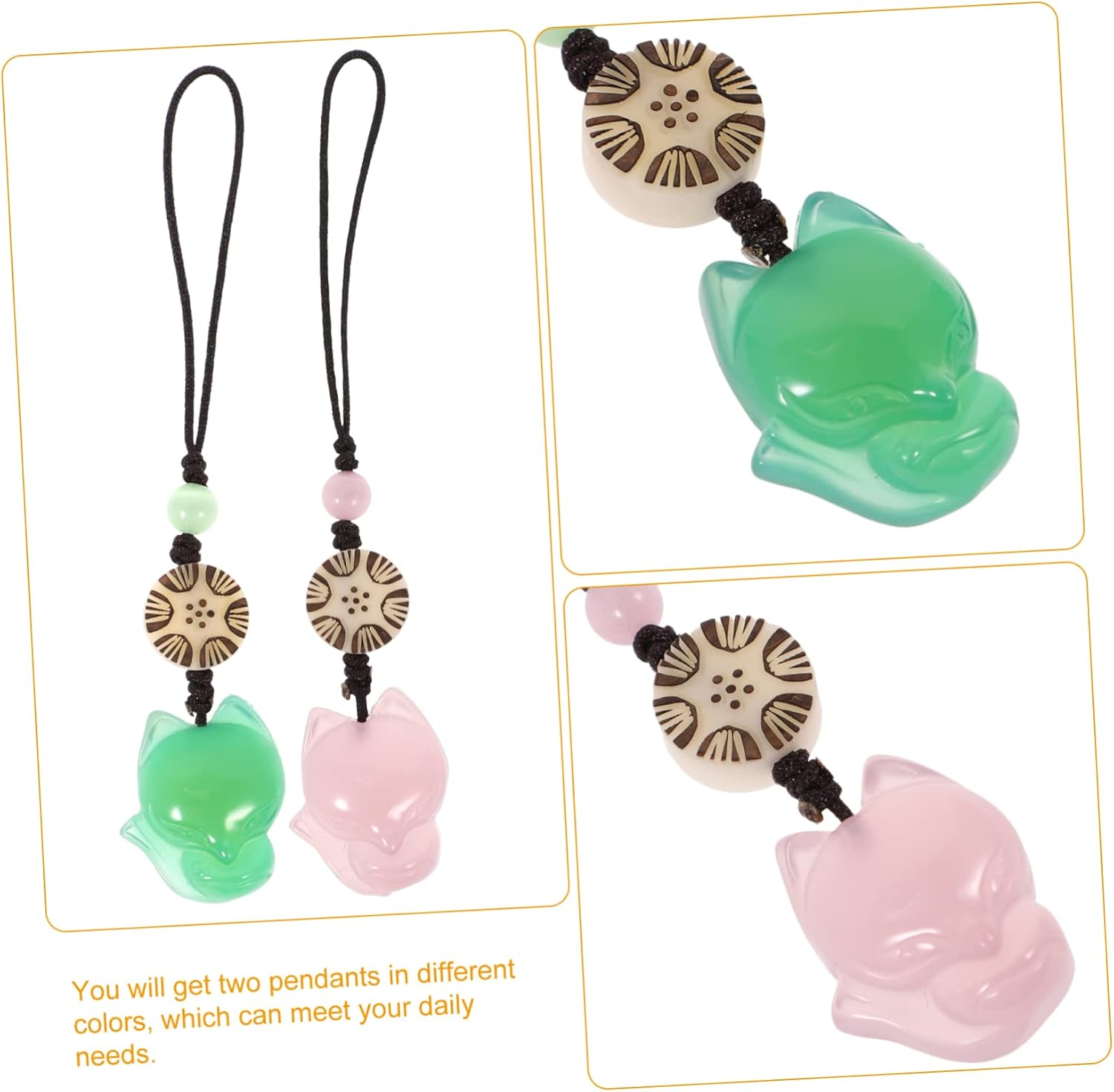 Homoyoyo 2 Pcs Jade Fox Pendant for Phone Bag Key Chain Chic Accessory Delicate Design Green and Pink image number 3