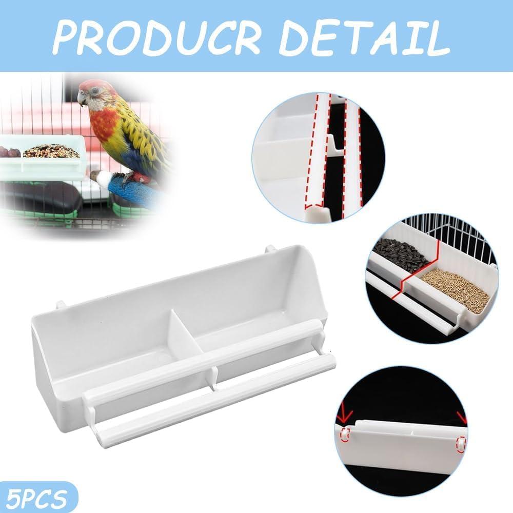 Set of 4 Plastic Bird Feeder Bowls White Parrot Feeder Bowls Food Water Bowls Hanging Bird Cage for Parrot Pigeon image number 5