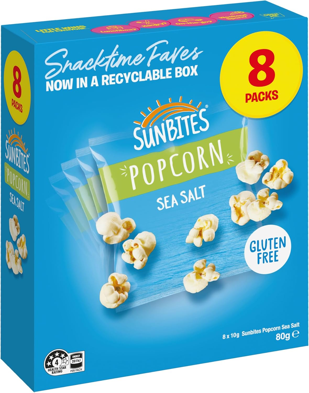 Sunbites Sea Salt Popcorn 8Pk 80G - 80 G (Pack Of 2) image number 1