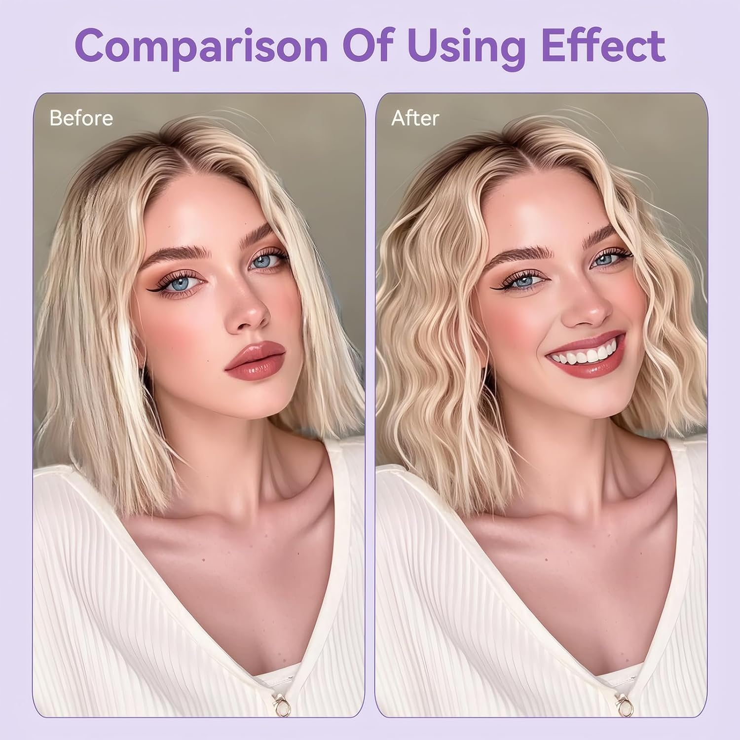 Curling Iron Hair Crimper Waver - Beach Waves Curling Wand, Ionic Deep Waver Hair Curler Tool with Ceramic 3 Barrel for Women,Ceramic Coated Barrel，Salon-Quality Waves & Curls (Compatible with All Hair Types) Dual Voltage, Anti-Scald image number 4