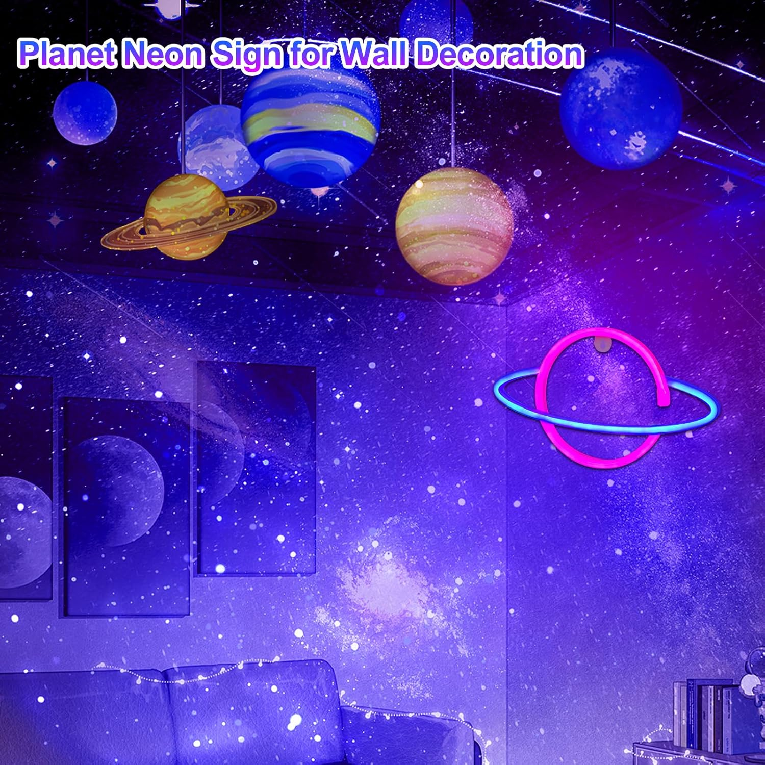 Gpurplebud Planet Neon Sign, Wall Decor Led Lights Home Decoration(Blue&Pink) image number 5