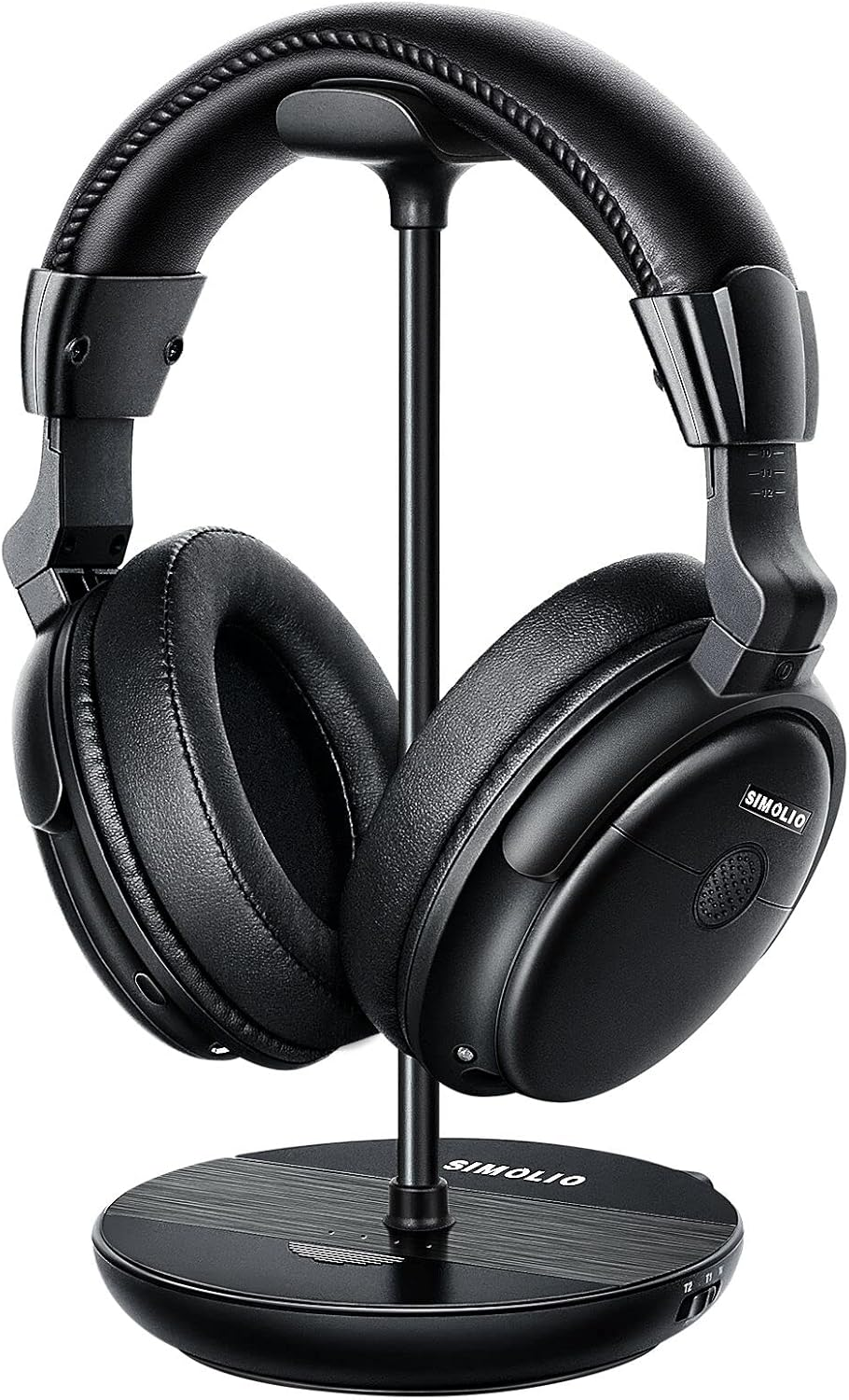 SIMOLIO TV Headphones Wireless with Transmitter/Charging Stand 2-In-1, 2.4G Wireless Earphones for TV Listening W/Clear Dialog & Spare Battery & Balance Control, 100Ft Long Range image number 1