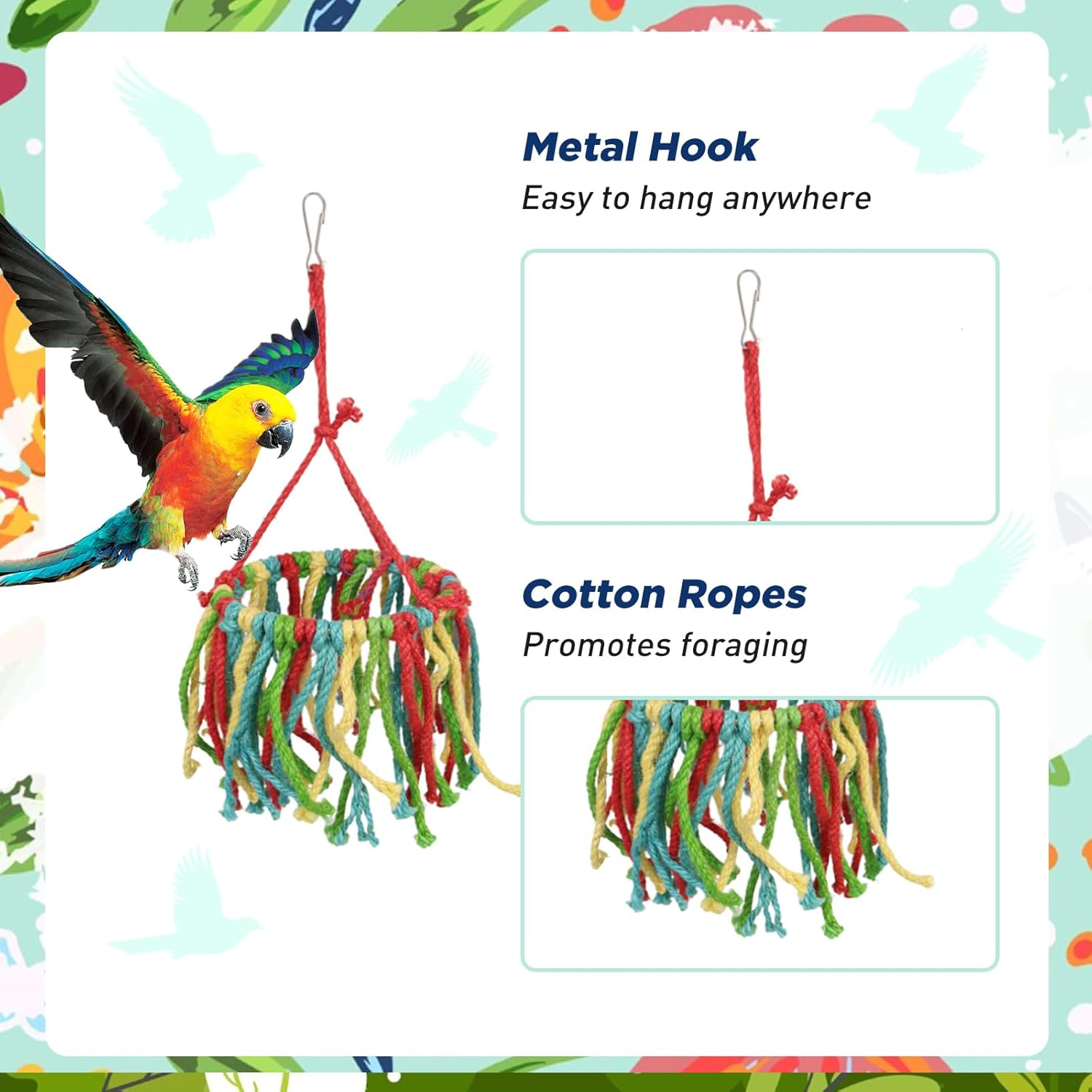 SUSOO 5 PCS Bird Chew Shredding Toys, Natural Foraging Toy with Rope Perch Swing, Interactive Hanging Funny Cage Accessories for Parrot, Parakeets, Budgies,Conures, Cockatiel,Lovebirds and Finches image number 5