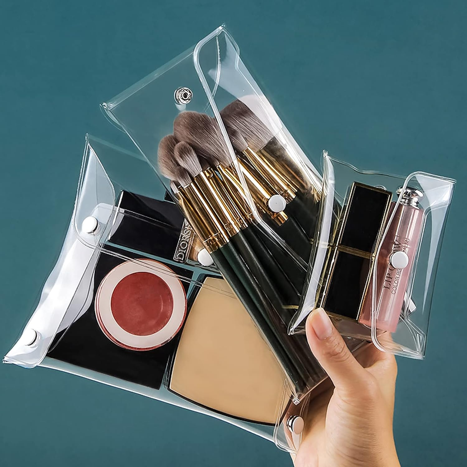 Jognee 4-In-1 Transparent Toiletry Bag, Pack of 4 PVC Waterproof Bags, Transparent Makeup & Cosmetic Bag, Portable Storage with Buttons, White image number 6