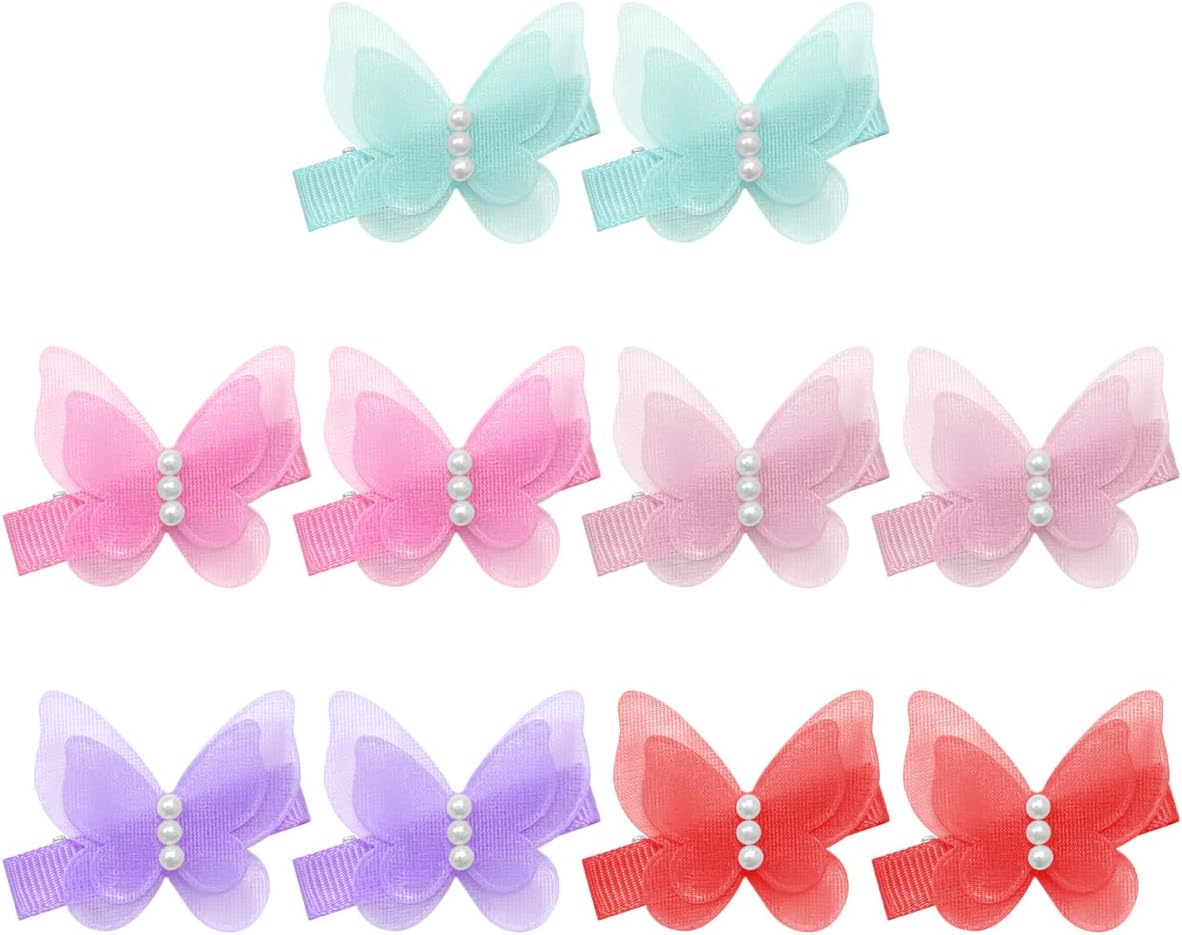 Baby Girl Hair Clips, 10 Pcs Colorful Chiffon Butterfly Hair Clips for Little Girls, Women (5 Colors) image number 6