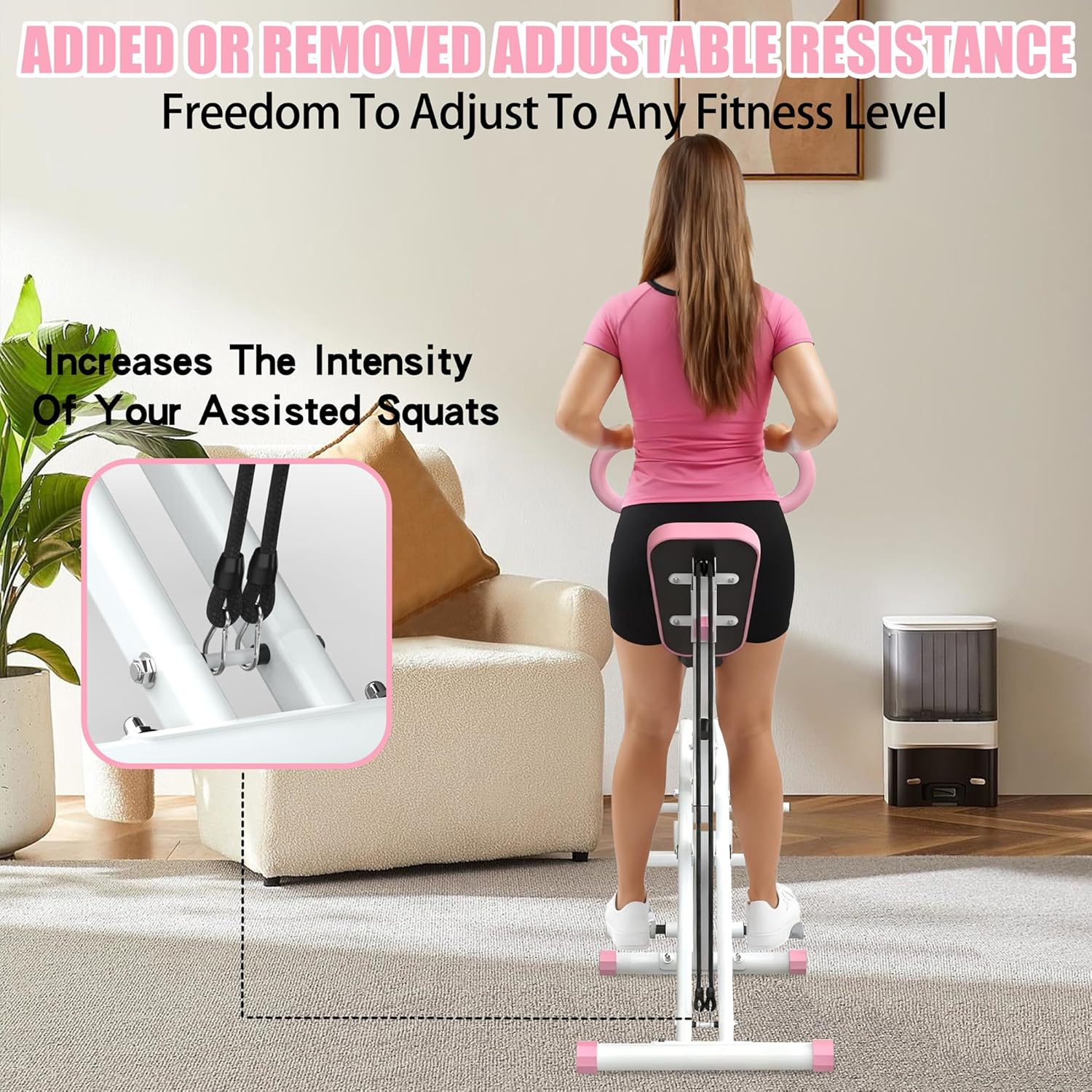 Squat Machine for Home - Exercise Machine with Adjustable Resistance Bands Row-N-Ride Squat Assist Trainer for Glutes & Ab Back Legs Workout image number 6