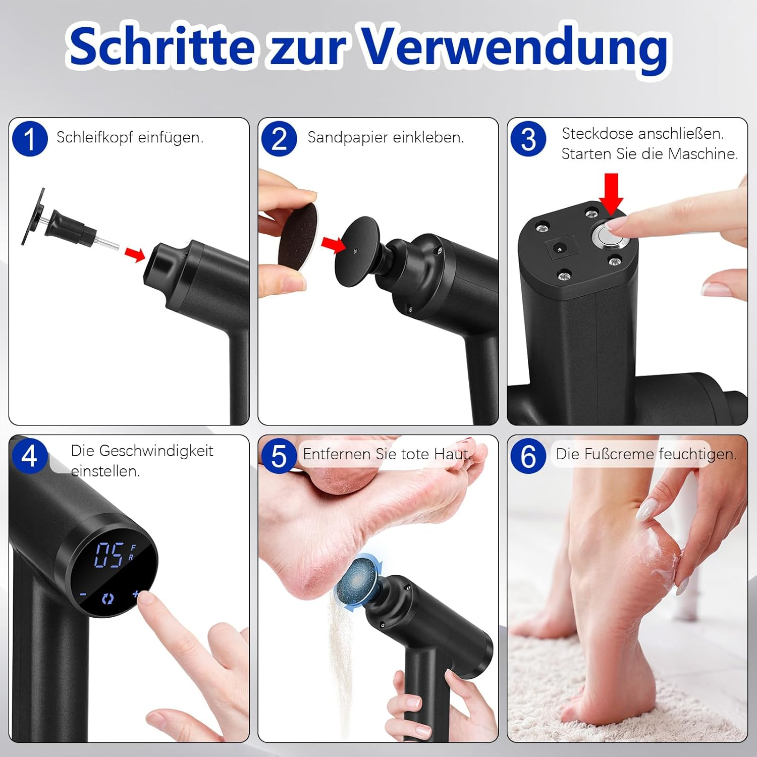 Electric Callus Remover, 4500 Rpm, Adjustable Speed, Professional Callus Remover, Electric Callus Remover, Pedicure, Electric Foot File, Black FCR-3