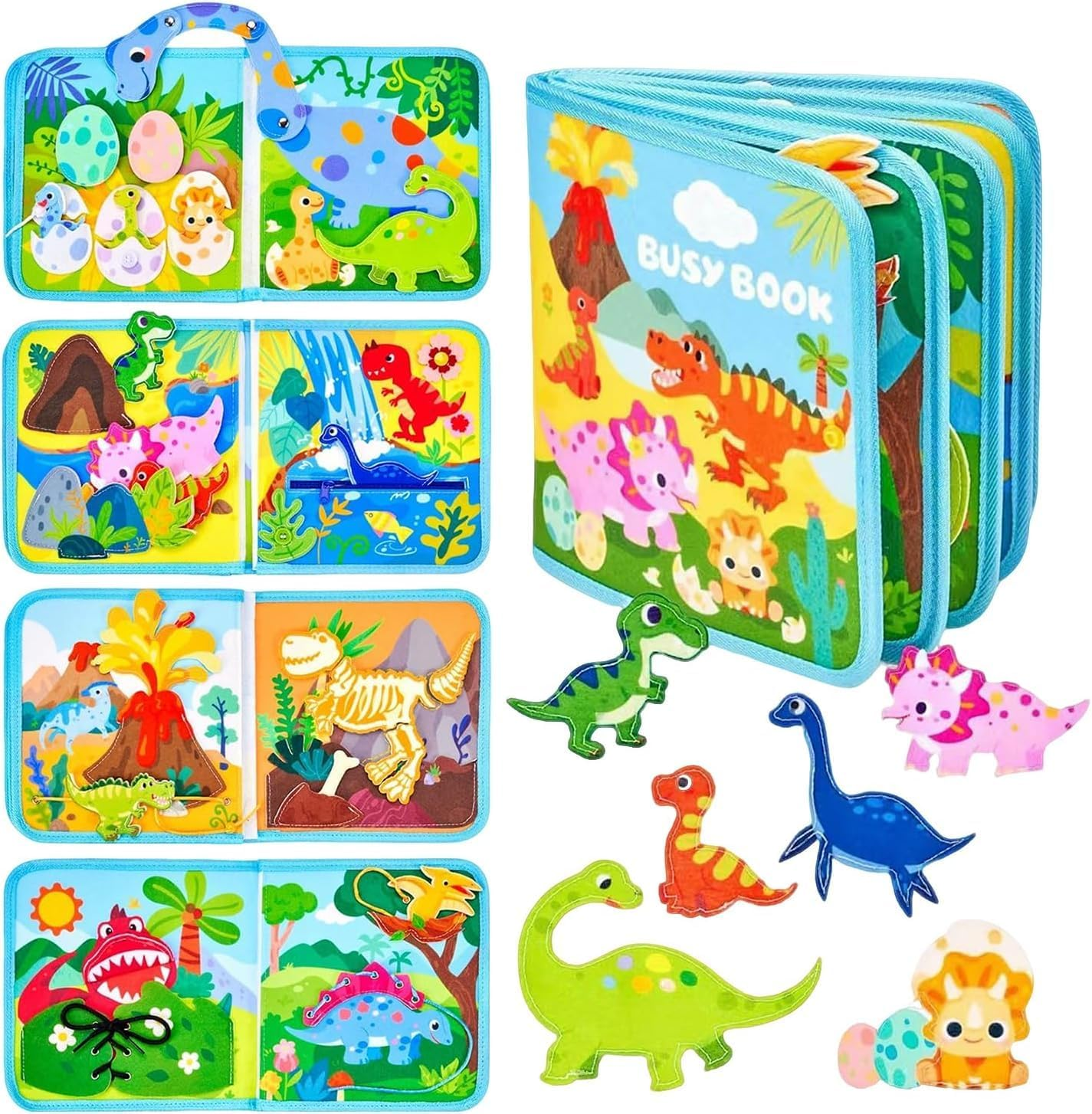 Kukelen Busy Board Quiet Book,Busy Montessori Toys for Toddlers 3-6, Dinosaur Busy Book for Boys, Preschool Learning Toy for Kids image number 5