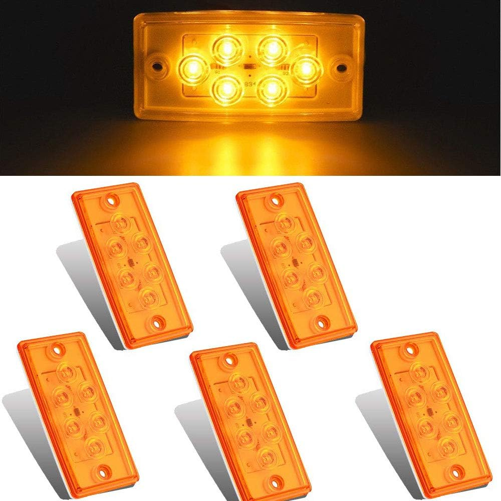 NPAUTO 5Pcs Freightliner Cab Lights 6 LED Amber Roof Top Clearance Marker Lights Compatible for Freightliner Century Columbia Volvo Truck Trailer Camper [Waterproof, Flush Mount]