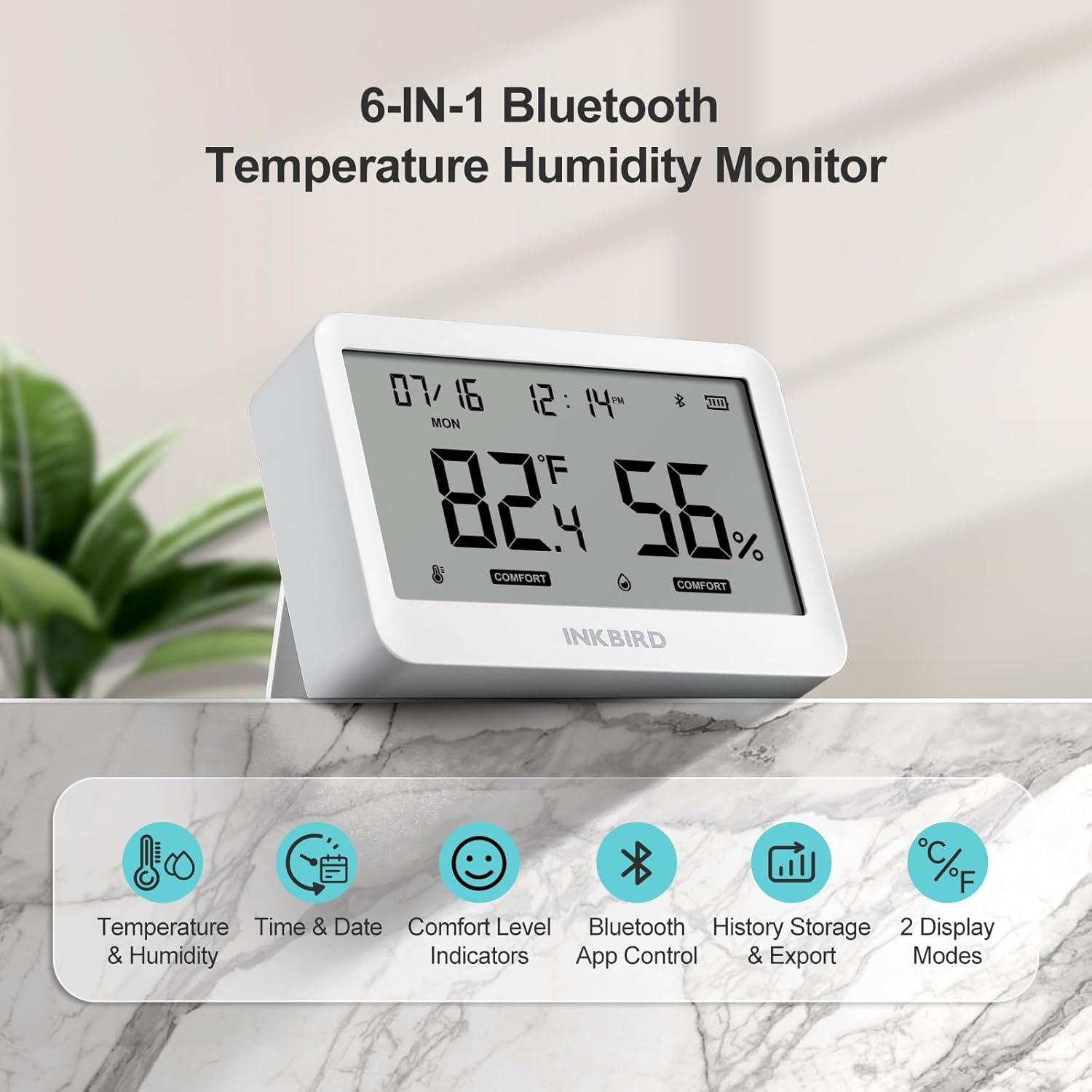 INKBIRD Bluetooth Smart Thermo-Hygrometer ITH-21-B, 6-In-1 Indoor Temperature and Humidity Monitor with APP Control, Custom Comfort Levels, 2 Years History Export image number 5