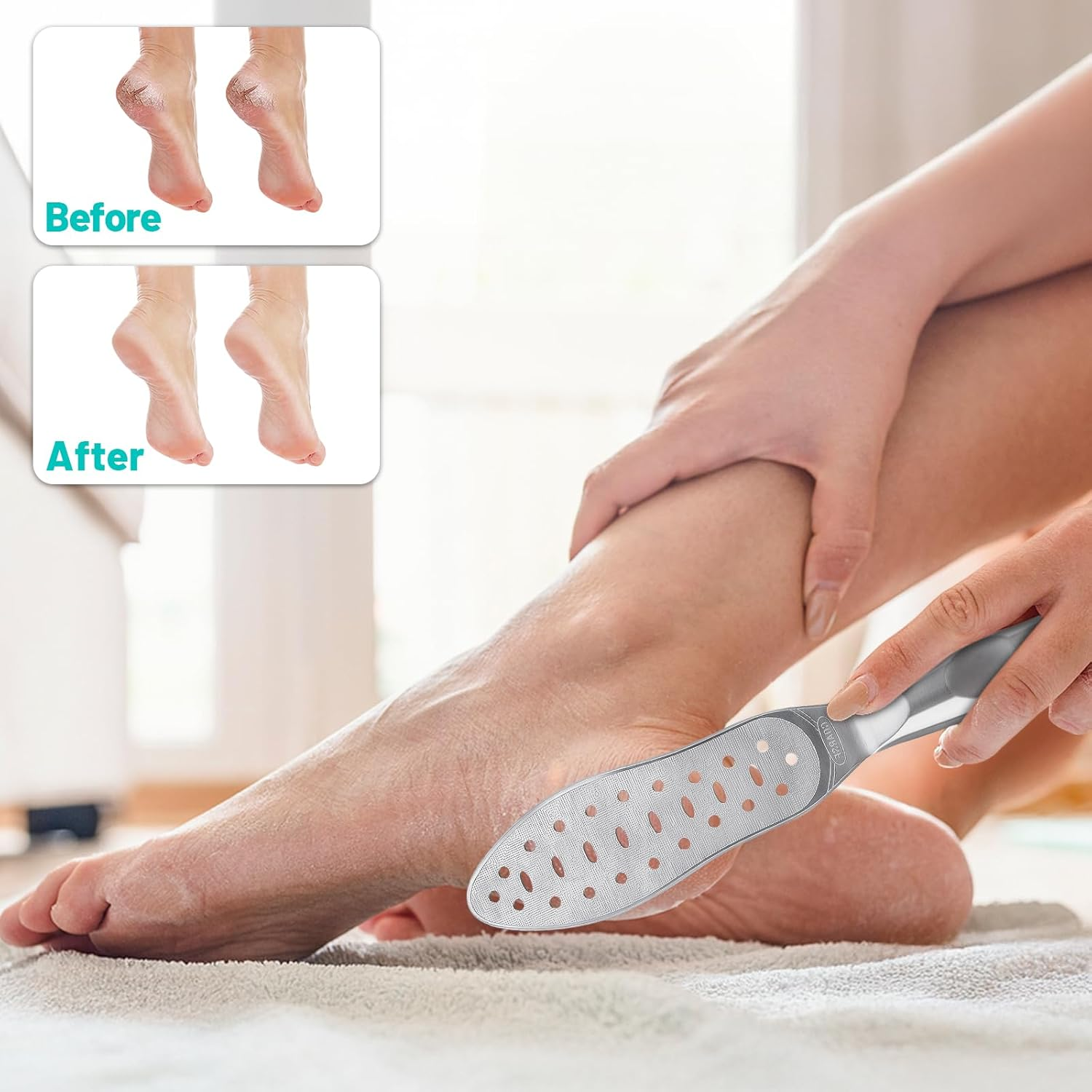 Foot File Callus Remover Stainless Steel Double Sided Foot Scraper, Foot Rasp for Dry and Wet Skin, Pedicure Tool for Feet Hard Skin and Cracked Heels
