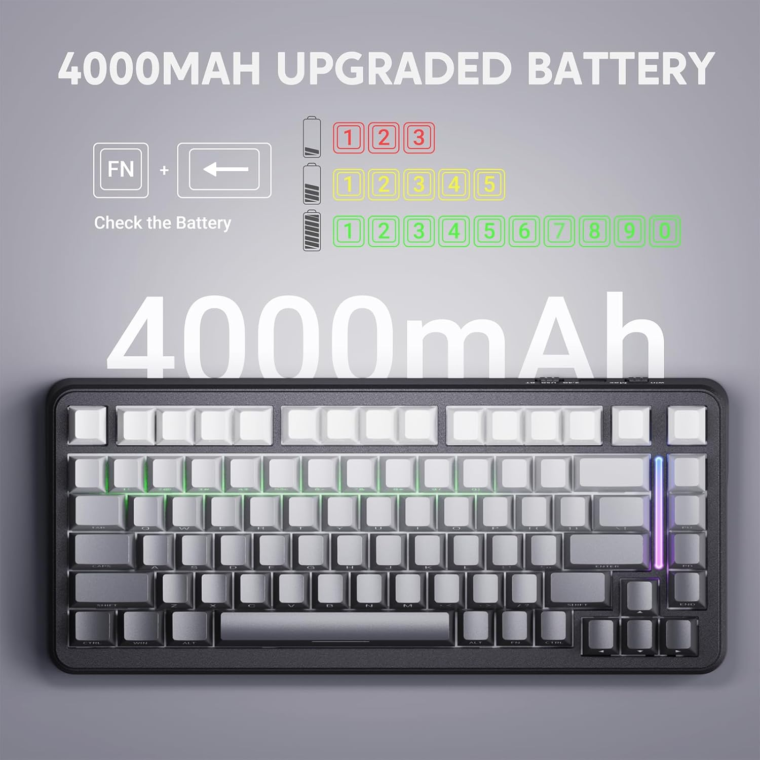 ATTACK SHARK M86 Jointed Mechanical Keyboard, 75% Tri-Mode RGB Wireless Gaming Keyboard (BT/2.4G/USB-C), Side Engraved, Hot Swappable, Pre-Lubricated Linear Switches, 4000Mah-Gradient Black - Gradient Black image number 6