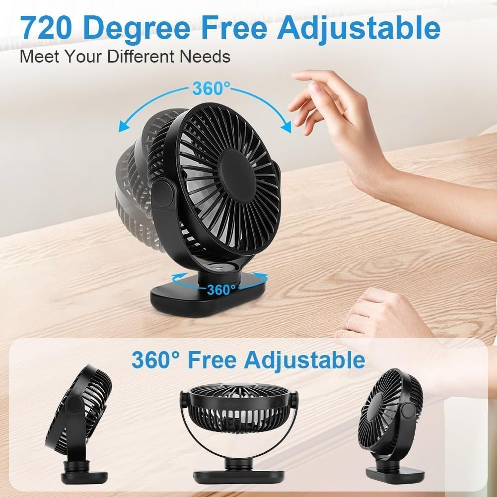 【Up to 18H】Rechargeable Desk Fan with LED Display &ndash; Portable 5000Mah USB Quiet Table Fan, 4-Speed 720&deg; Adjustable Cooling Fan for Home, Office, Bedroom, Travel, Outdoor image number 4