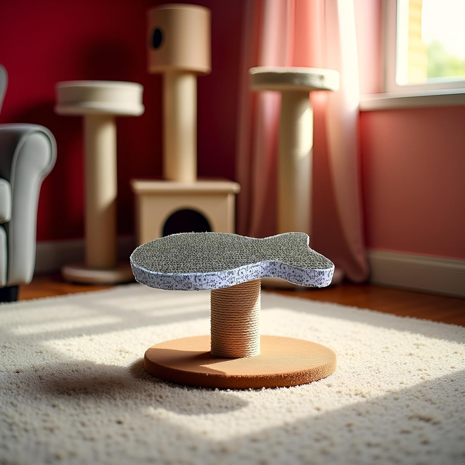 Cat Scratching Board Cat Premium Scratch Textures Cardboard Anti-Scratch Stress Relieve Indeformable Fish Board Self-Adhesive Beds and Furniture 28&times;15&times;2.5 Cm image number 1