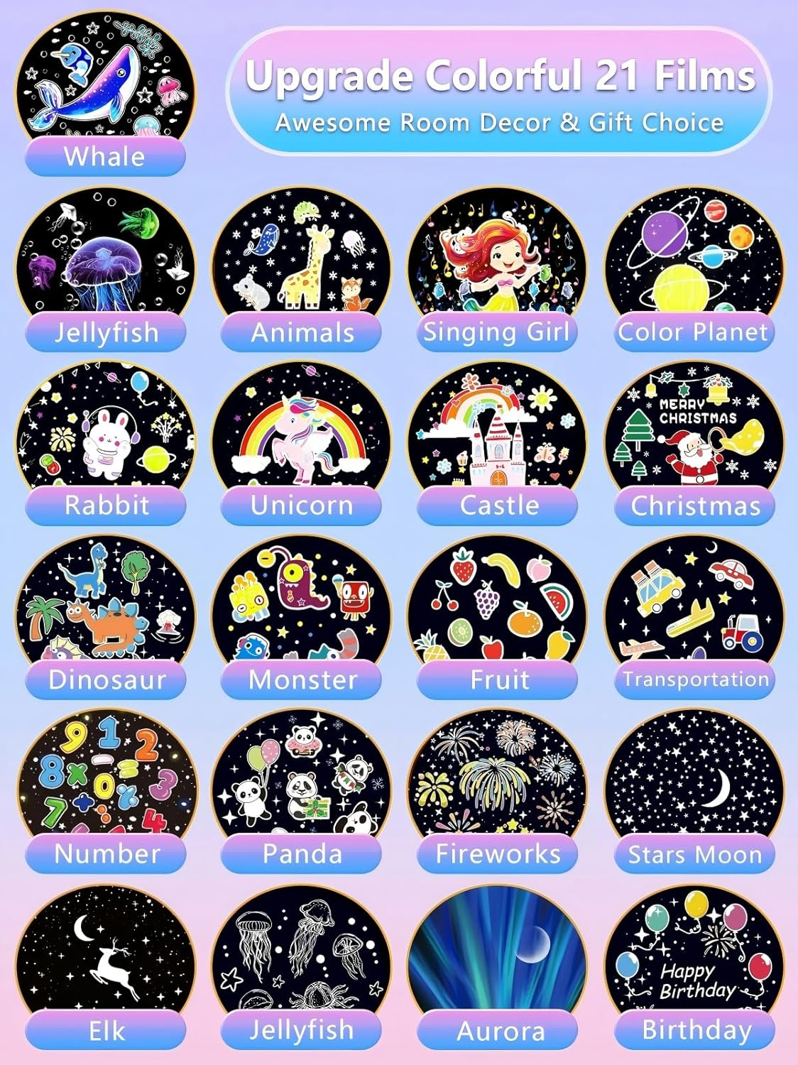 Night Light for Kids Room Decor, 21 Sets of Films Galaxy Projector for Toddler Bedroom, Ceiling, Ocean Star Night Light Projector for Girls Boys with 360&deg; Rotation Dimmable for Christmas, Baby Nursery image number 2