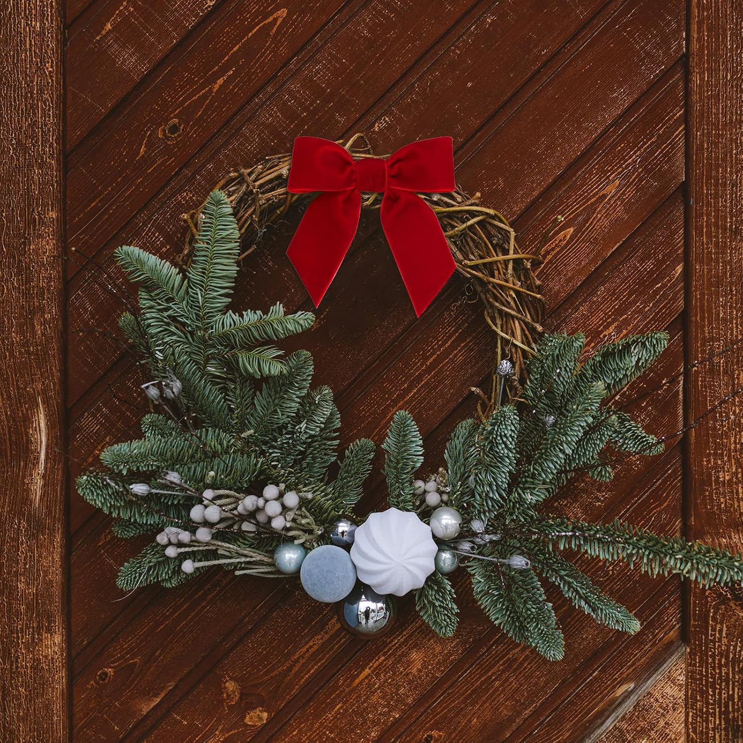 Flair Gifts 24 Pcs Cozy 4.5 Inch Red Vintage Velvet Christmas Bows - Ideal for Christmas Tree Ornaments, Wreath Accents, Gift Wrapping, Wine Bottles, Stair Railings, DIY Crafts & Xmas Home Decor